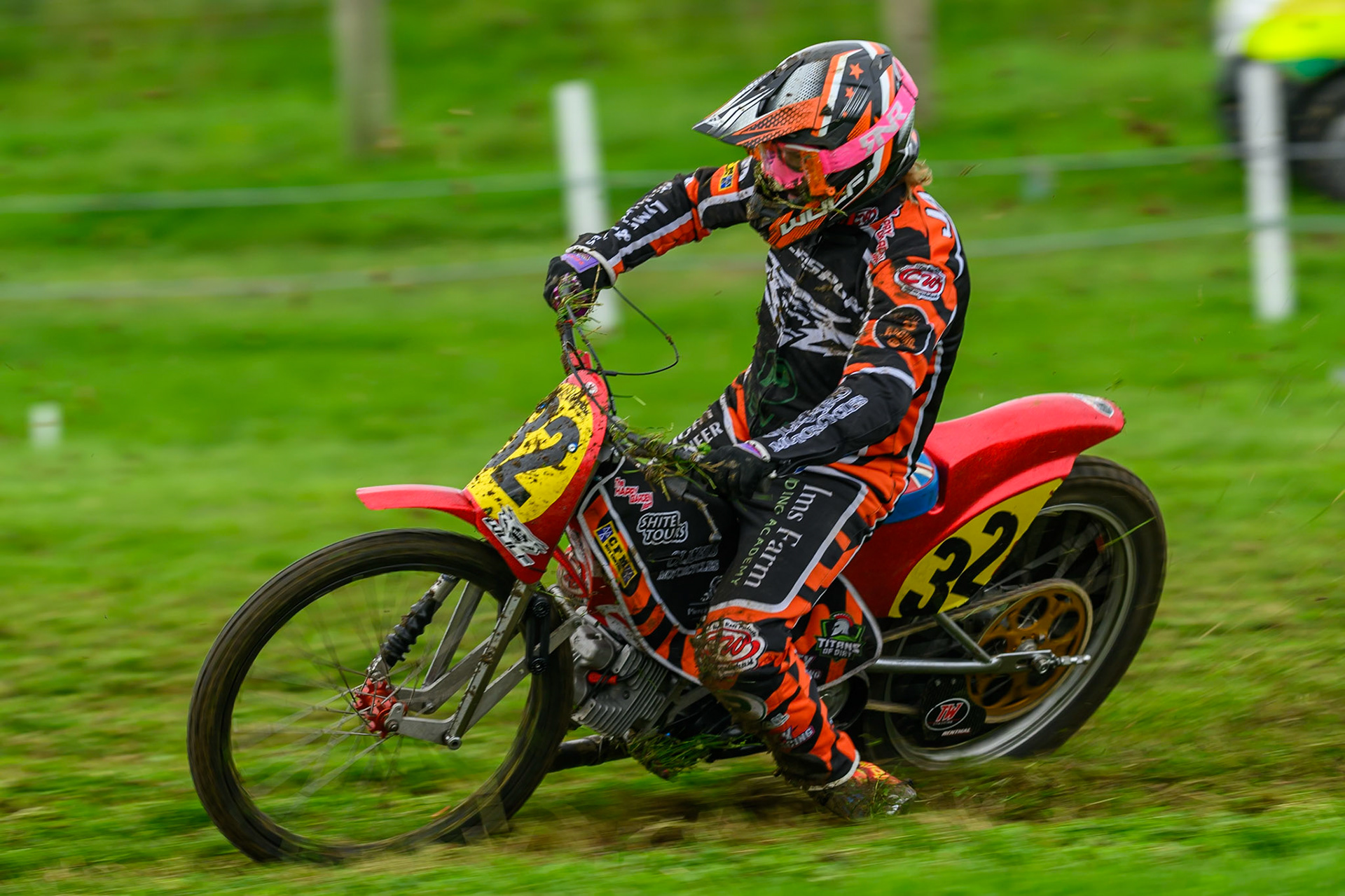 Jamie Fenn-Smith (32) during practice for  the British Masters Grasstrack Championship at Lower Marsh Farm, Much Hoole, Preston in Lancashire, England on Sunday 13th September 2026. (Photo: Ian Charles | MI News)