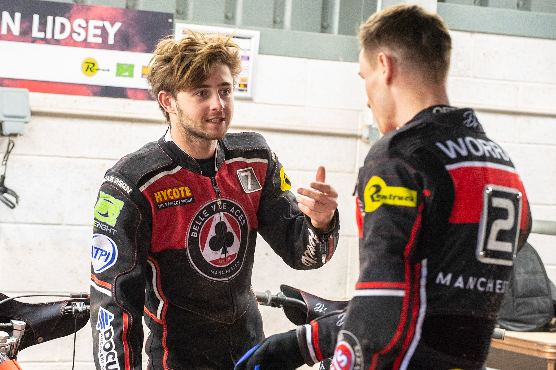 Photo by Ian Charles:

Jaimon Lidsey (left) with Steve Worrall 

Belle Vue Aces v Peterborough Panthers, National Speedway Stadium, Manchester, Wednesday, 10, April, 2019