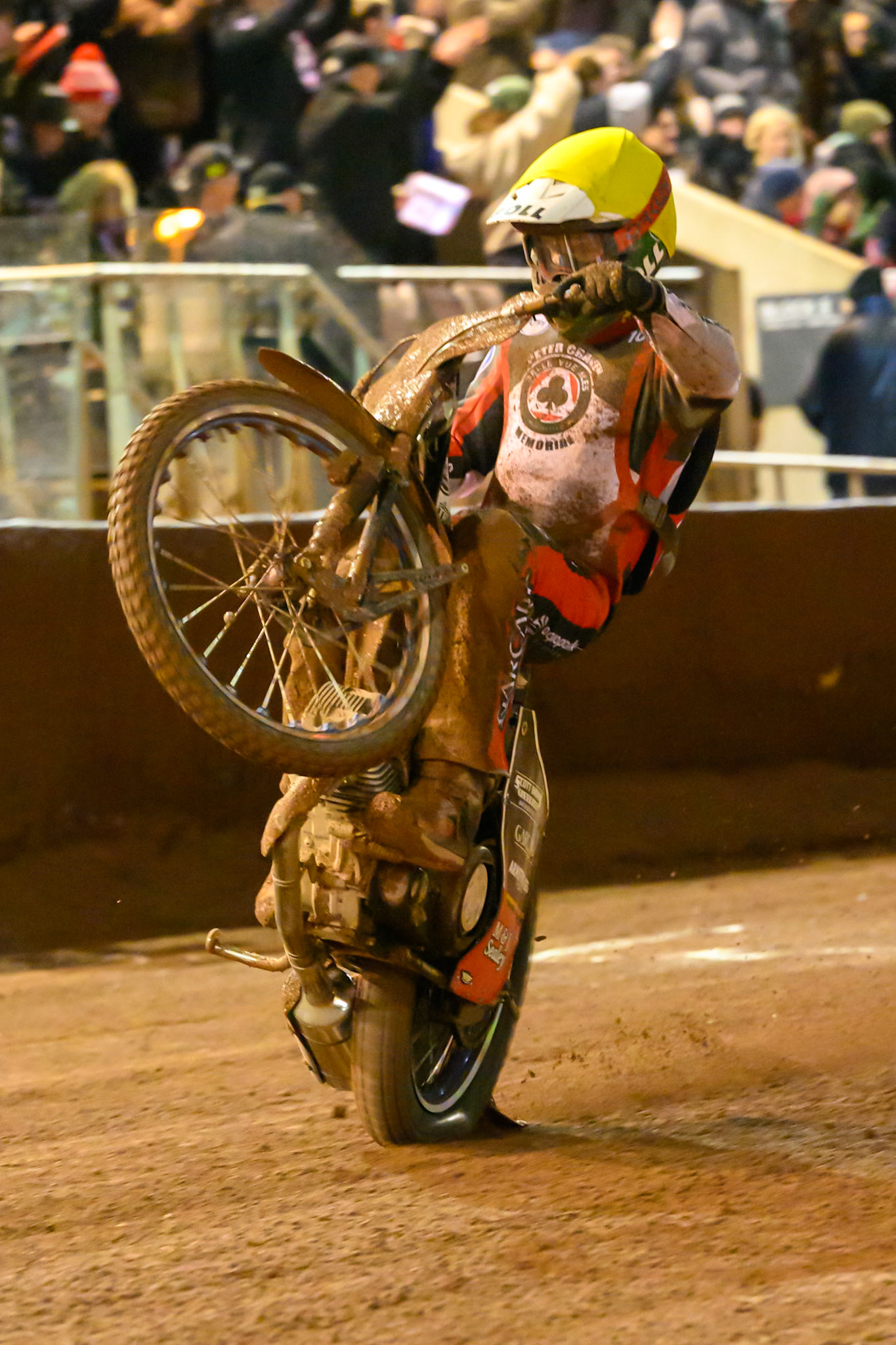Brady Kurtz  does a wheelie during the Peter Craven Memorial Trophy at the National Speedway Stadium, Manchester, on Monday 16th March 2026. (Photo: Ian Charles | MI News)