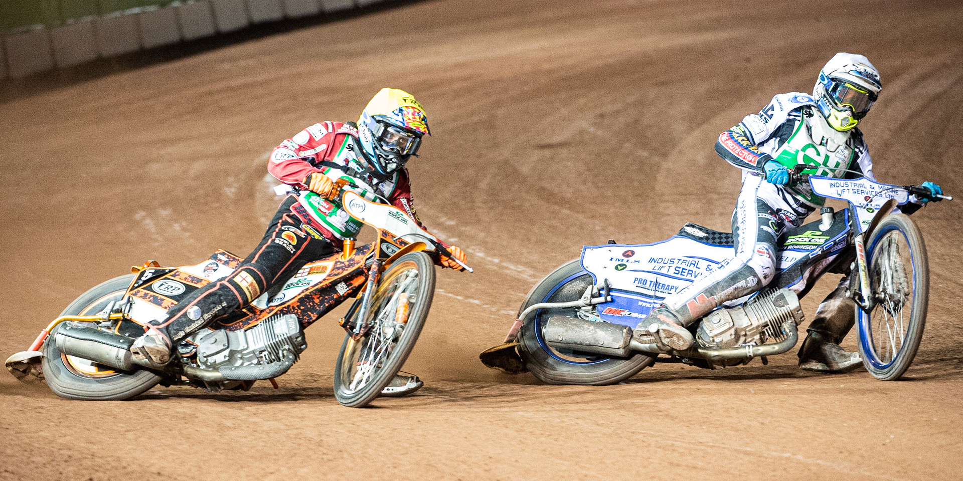 Photo: Ian Charles

Max Clegg  (White) inside Jack Smith  (Yellow)

Belle Vue Colts v Cradley Heathens, SGB National League, Belle Vue National Speedway Stadium, Manchester, Thursday 29  August  2019