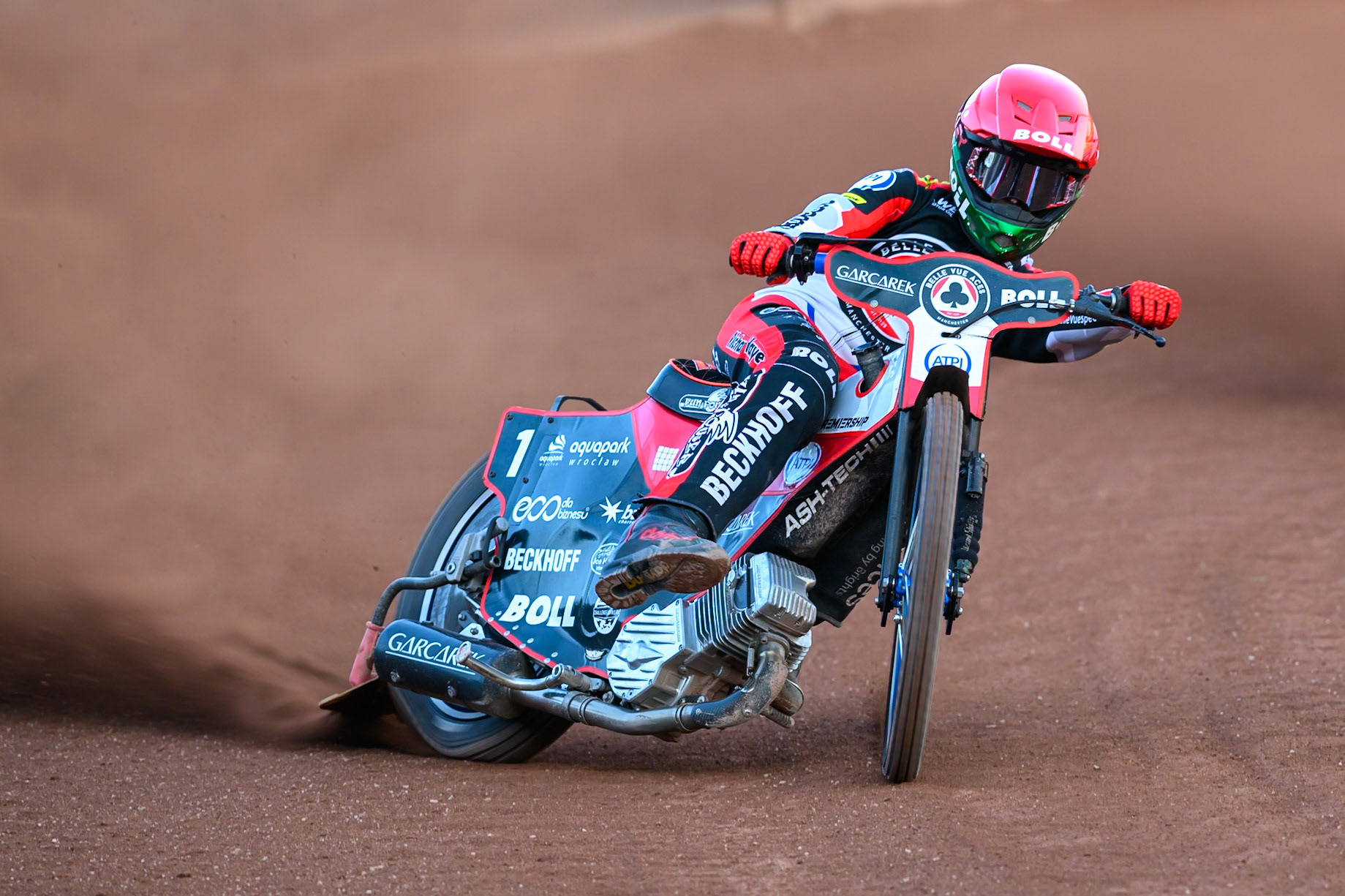 Brady Kurtz of Belle Vue Aces in action during the Rowe Motor Oil Premiership match between Belle Vue Aces and Northampton Foxes at the National Speedway Stadium, Manchester on Monday 13th July 2026. (Photo: Ian Charles | MI News)