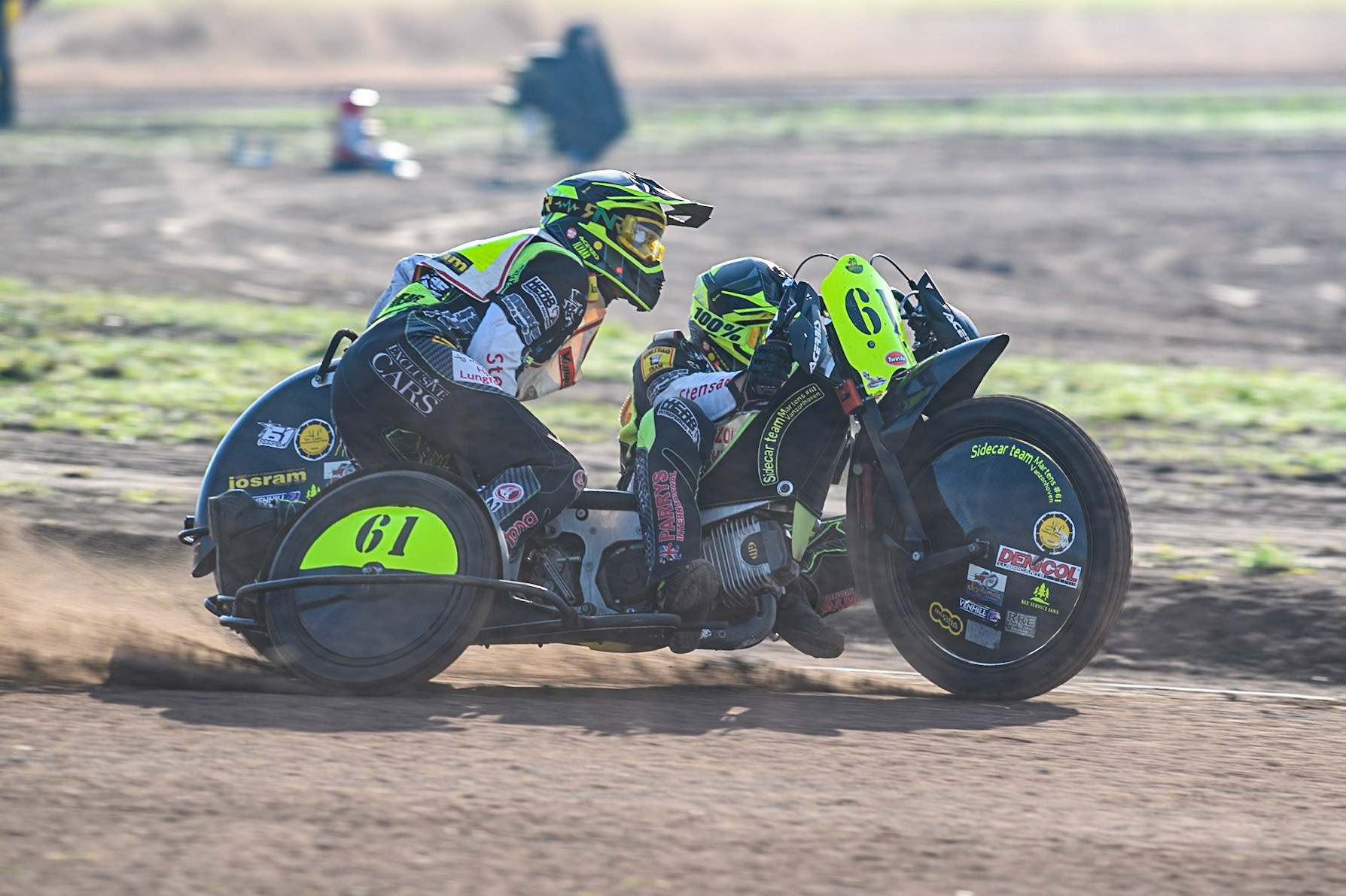 Joachim Martens &amp; Des Vanzonhoven (61) of Belgium practice during the FIM Long Track World Championship Final 5 at the Speed Centre Roden, Roden, Netherlands on Sunday 22nd September 2024. (Photo: Ian Charles | MI News)