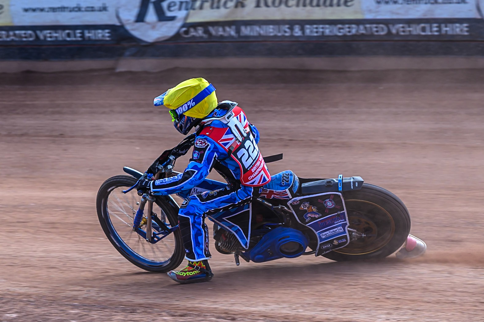 Jayden Bailey (222) in action during the British Youth Speedway Championship at the National Speedway Stadium, Manchester on Sunday 10th August 2025. (Photo: Ian Charles | MI News)