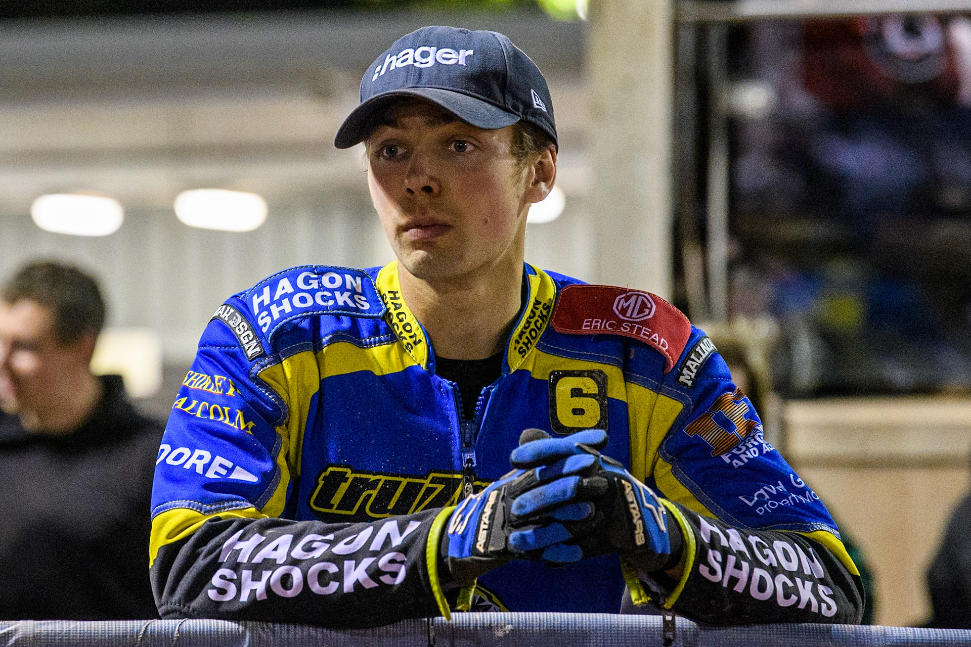 Sheffield Tigers' Jason Edwards  watches the track prep during the Rowe Motor Oil Premiership Play Off Semi Final 2, 1st Leg match between Belle Vue Aces and Sheffield Tigers at the National Speedway Stadium, Manchester on Monday 16th September 2024. (Photo: Ian Charles | MI News)