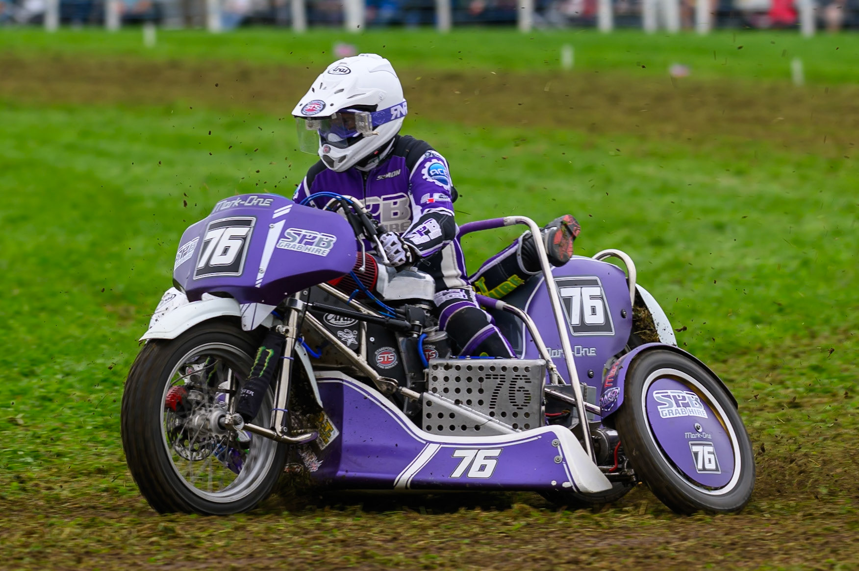 Simon Beaney/Brook Fowler (76) during practice for  the British Masters Grasstrack Championship at Lower Marsh Farm, Much Hoole, Preston in Lancashire, England on Sunday 13th September 2026. (Photo: Ian Charles | MI News)