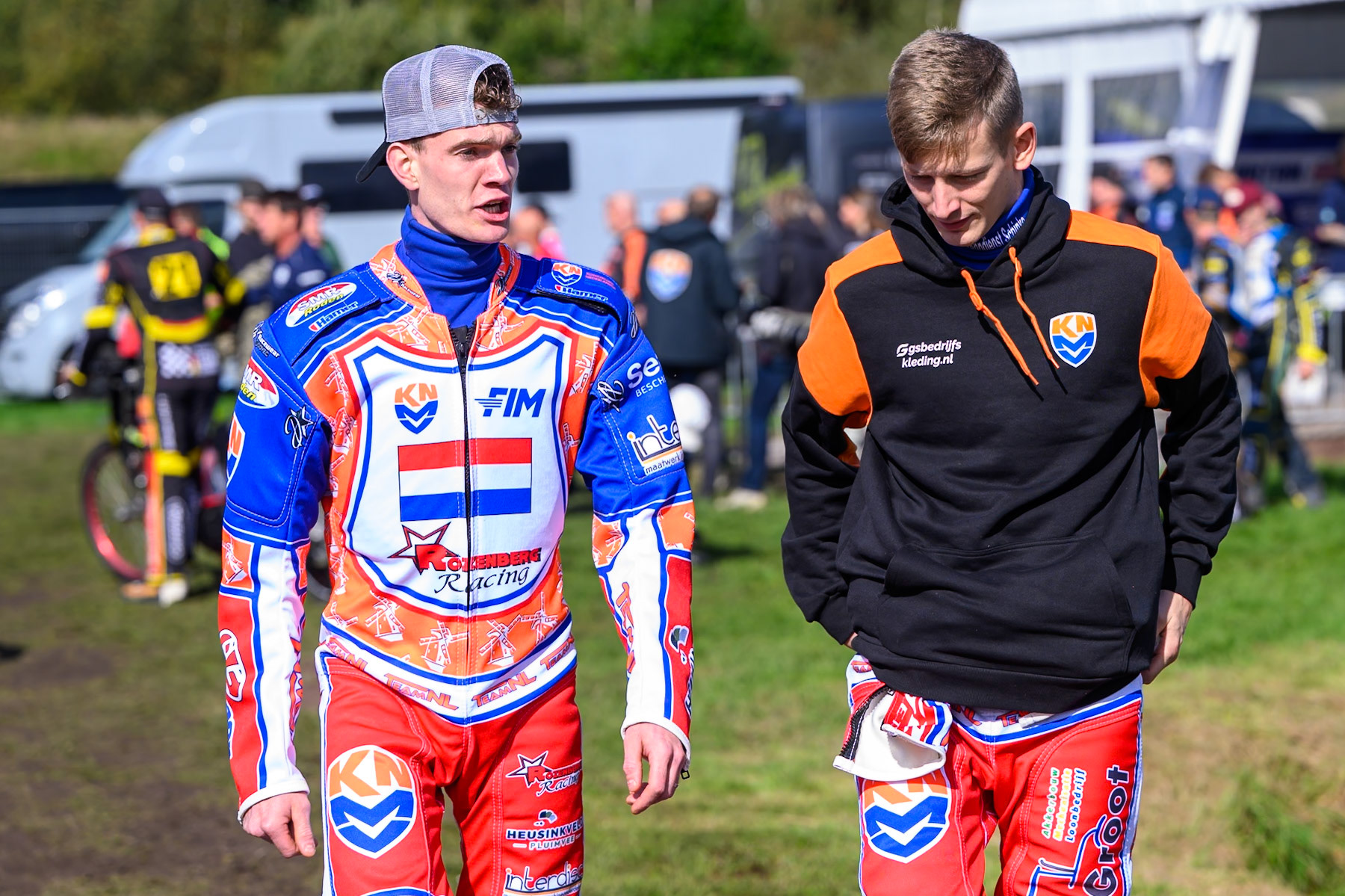 Dave Meijerink (15) of Netherlands (Left)  and William Kruit (26) of Netherlands during the FIM Long Track of Nations 2026 at the Speed Centre Roden in the Netherlands on Sunday 20th September 2026. (Photo: Ian Charles | MI News)