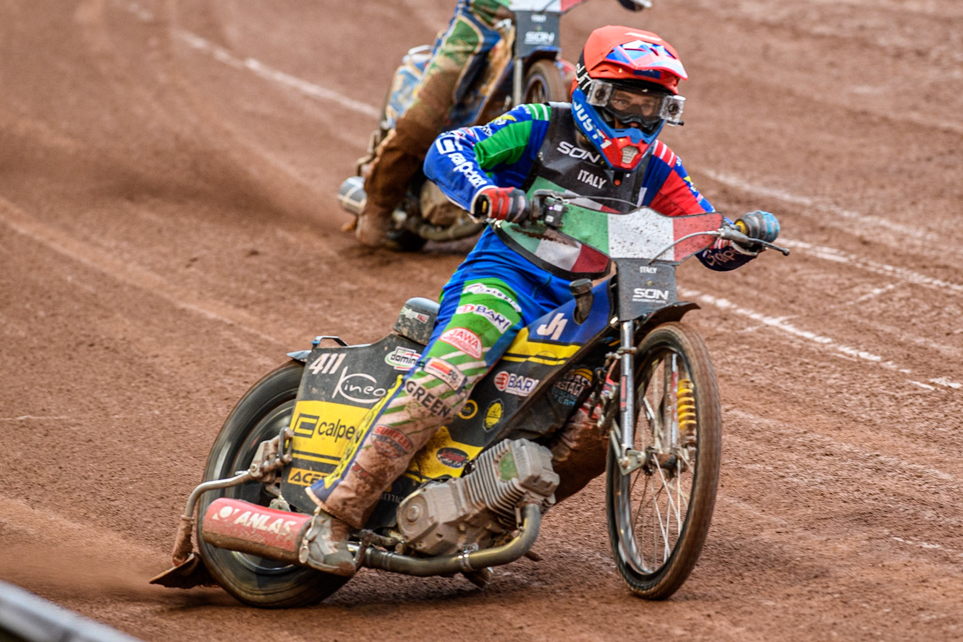 Paco Castagna of Italy in action during the Monster Energy FIM Speedway of Nations Semi-Final 1 at the National Speedway Stadium, Manchester on Tuesday 9th July 2024. (Photo: Ian Charles | MI News)