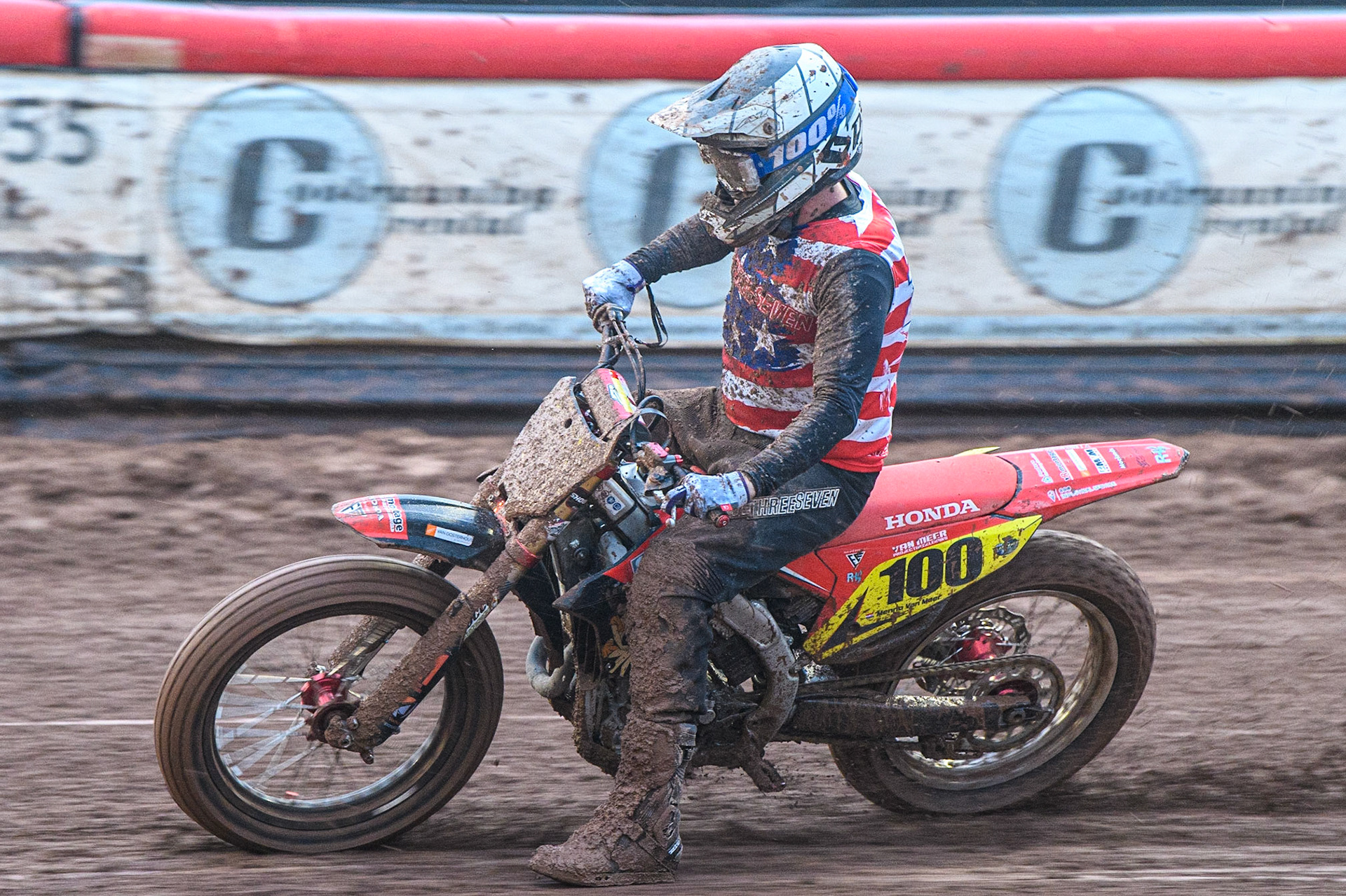 Menno Van Meer (100) from Netherlands in action  during the FIM World Flat Track Championship Round 1 at the National Speedway Stadium, Manchester on Saturday 5th August 2023. (Photo: Ian Charles | MI News)