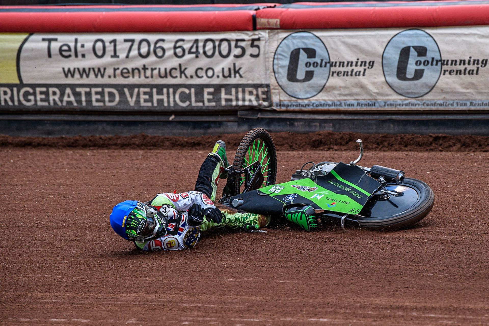 Charlie Southwick  falls during the British Youth Championships at the National Speedway Stadium, Manchester on Friday 12th May 2023. (Photo: Ian Charles | MI News)
