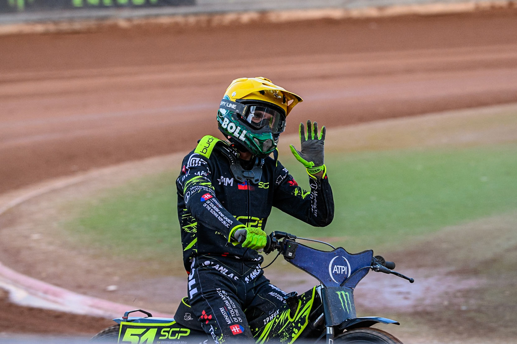 Martin Vaculik (54) of Slovakia waves to the crowd after his final race of the night during the ATPI FIM Speedway Grand Prix Round 5 at the National Speedway Stadium, Manchester, on Saturday 14th June 2025. (Photo: Ian Charles | MI News)