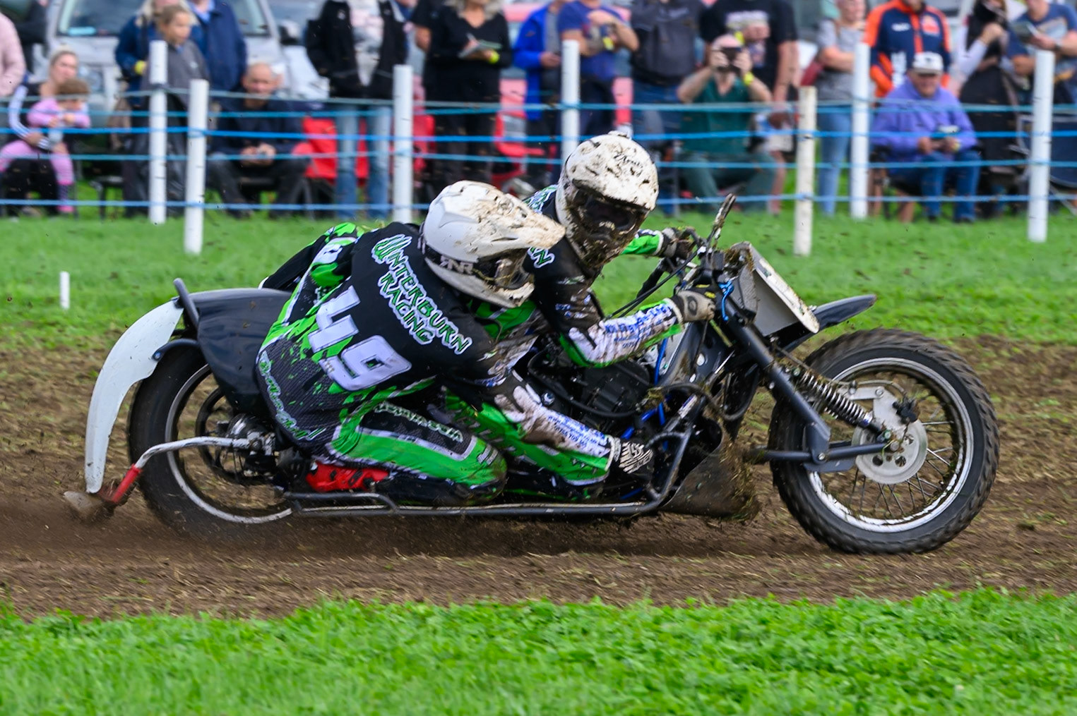 British Masters 1000cc Sidecars: Gareth Winterburn/Frankie Courtney (49) during the British Masters Grasstrack Championship at Lower Marsh Farm, Much Hoole, Preston in Lancashire, England on Sunday 13th September 2026. (Photo: Ian Charles | MI News)