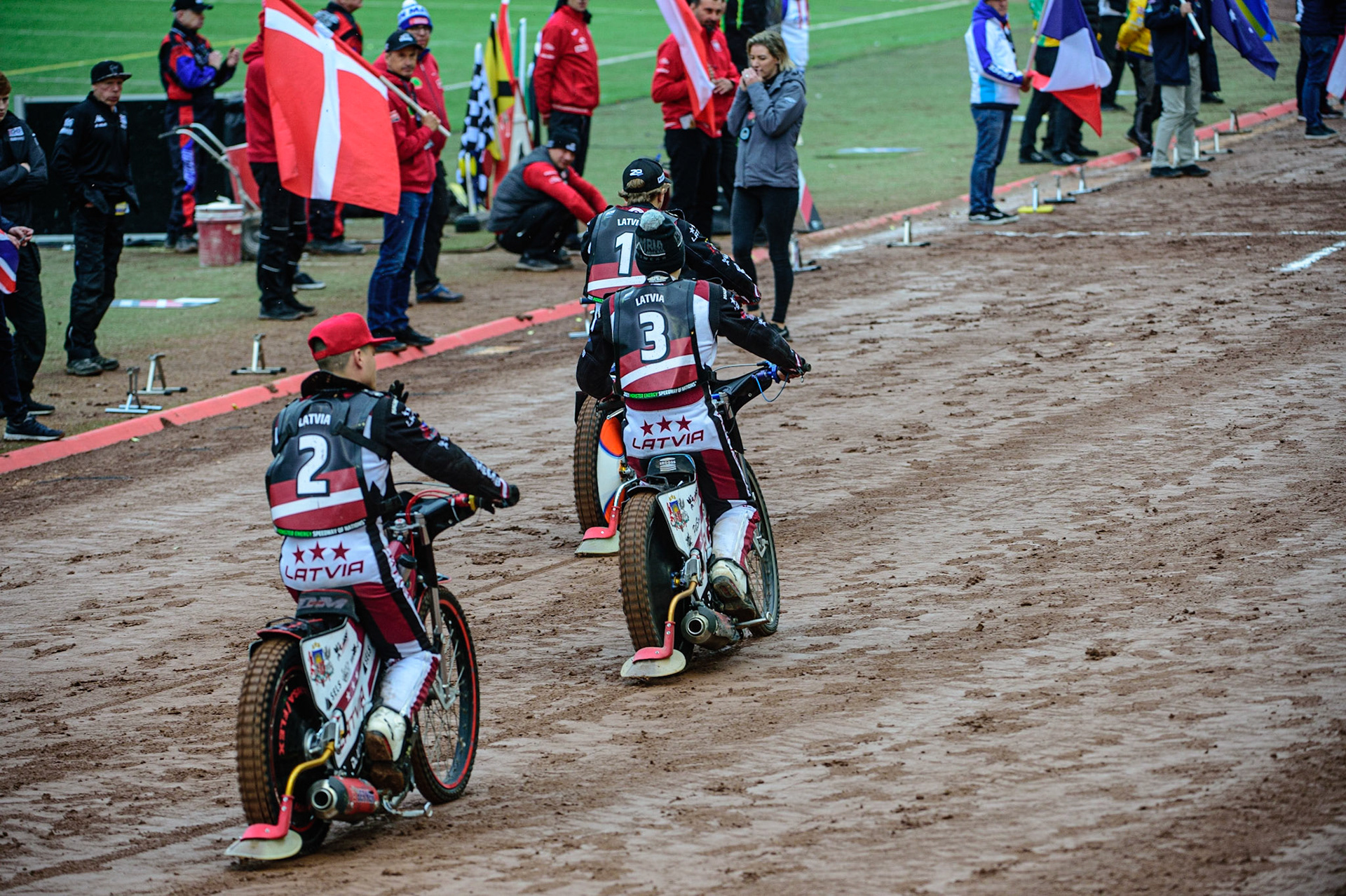 MANCHESTER, UK. OCT 17TH Latvia on the parade during the Monster Energy FIM Speedway of Nations at the National Speedway Stadium, Manchester on Sunday  17th October 2021. (Credit: Ian Charles | MI News)