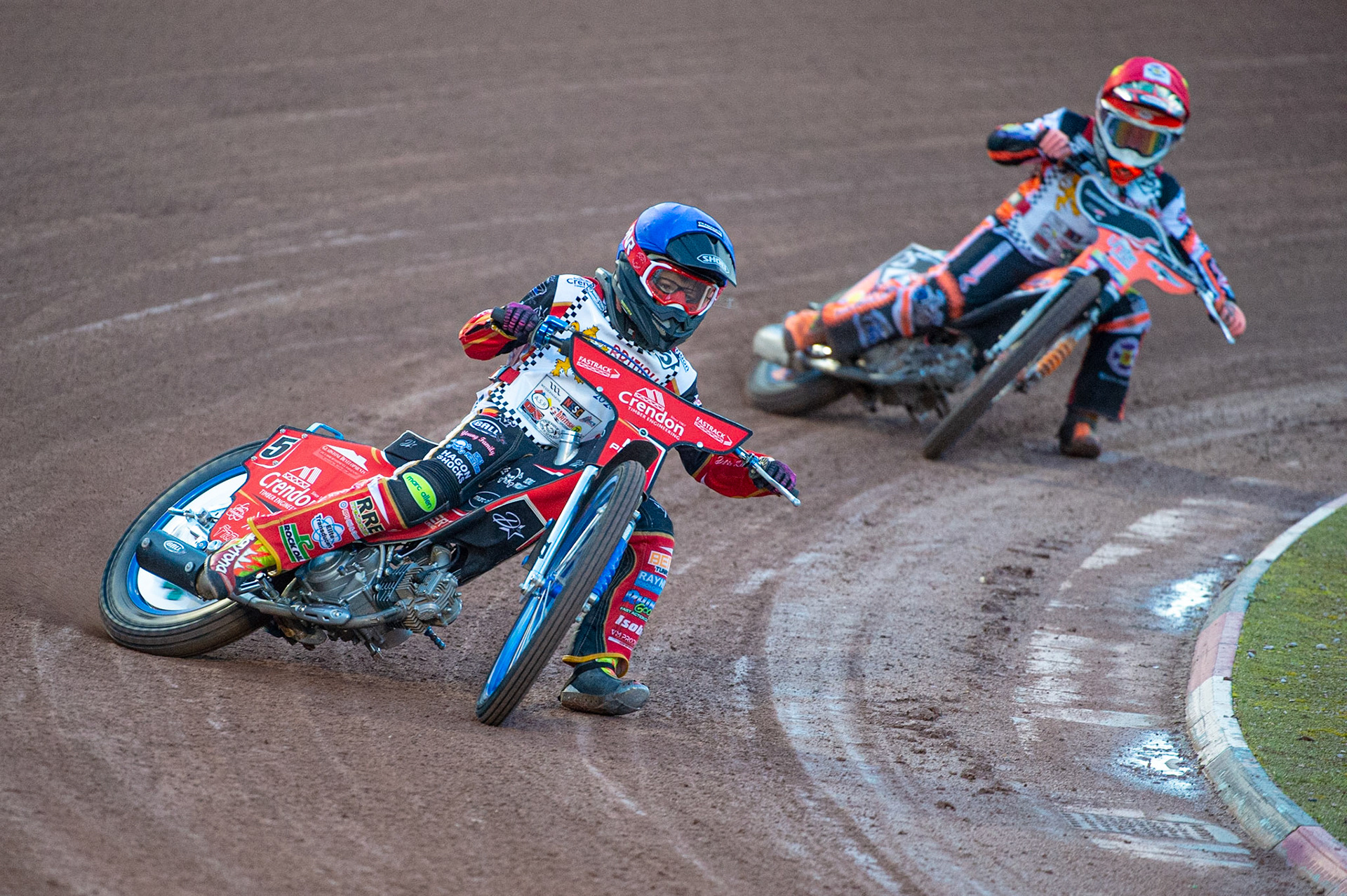 Photo: Ian CharlesMax Perry (Blue) leads Ben Trigger (Red) (125cc A Class)British Youth Speedway Championship (Round 5), National Speedway Stadium, Manchester Saturday  10  October  2020