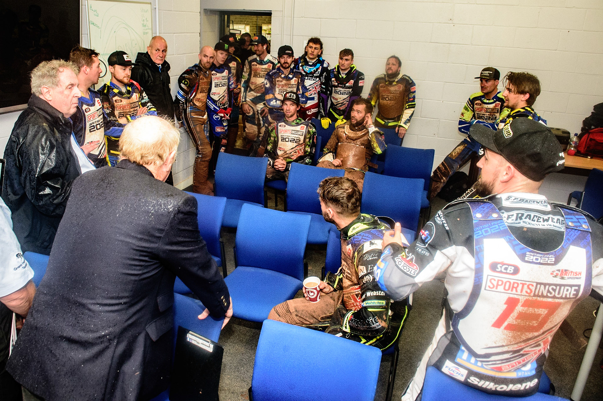 The riders put their points to Tony Steele during the Sports Insure British Speedway Championship Final at the National Speedway Stadium, Bellevue, Manchester, England on Monday 1st August 2022. (Photo by: Ian Charles | MI News)