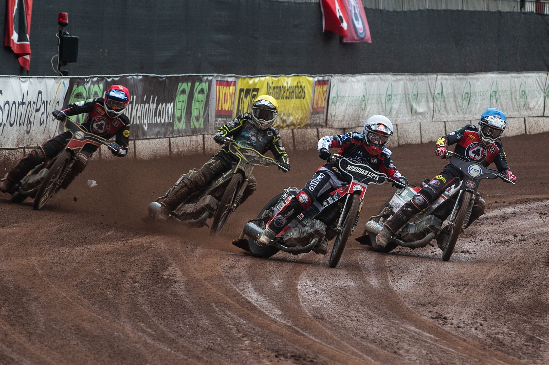 Photo by Ian Charles

Nicolai Klindt  (White) leads (l-r) Max Fricke  (Red) Josh Grajczonek  (Yellow) and Steve Worrall  (Blue)


Belle Vue Aces v Poole Pirates, British Speedway Premiership, Belle Vue National Speedway Stadium, Manchester, Monday 6  May  2019