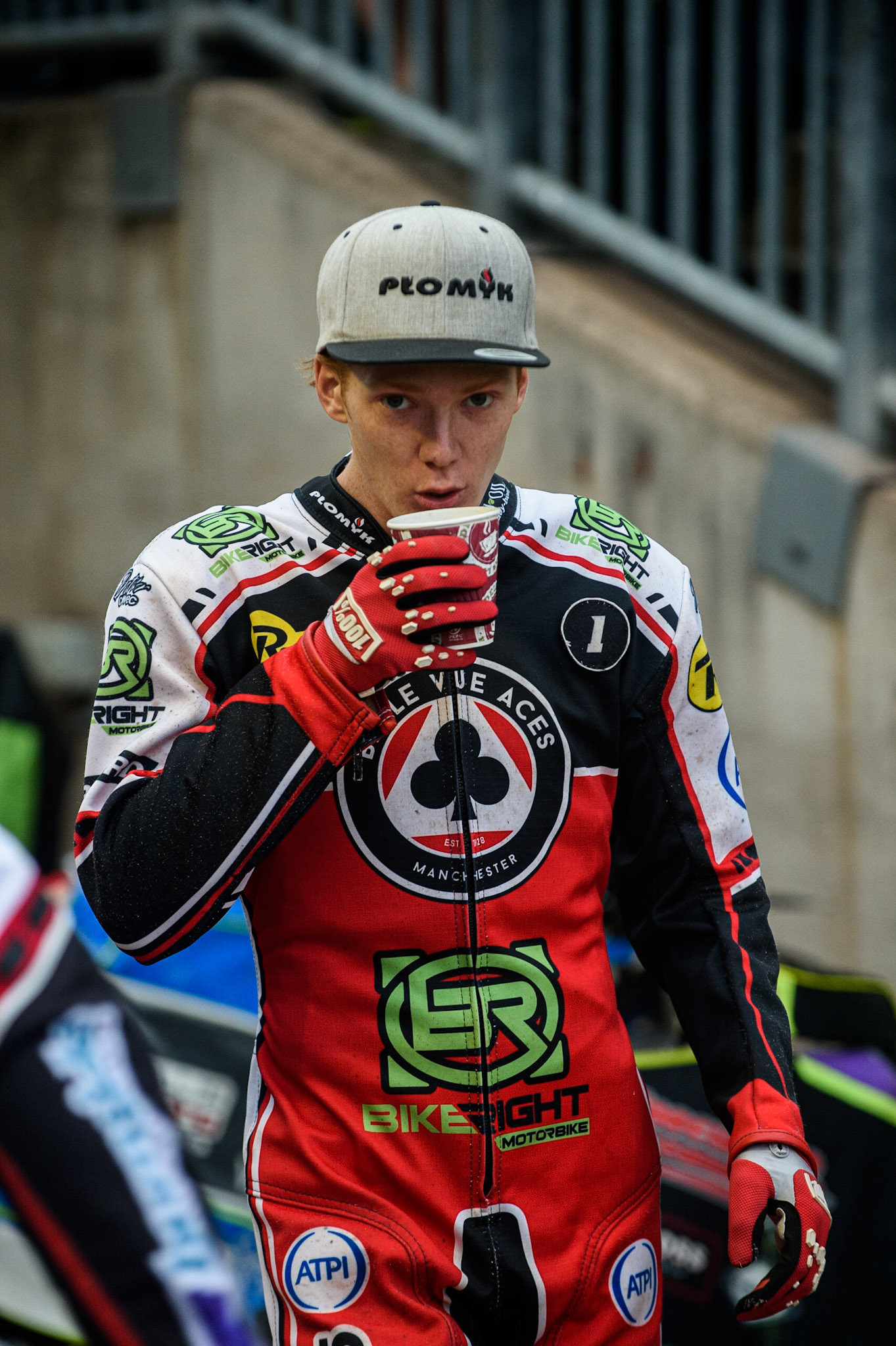 SHEFFIELD, UK. AUG 2NDa quick Coffee for Dan Bewley  during the SGB Premiership match between Sheffield Tigers and Belle Vue Aces at Owlerton Stadium, Sheffield on Thursday 2nd September 2021. (Credit: Ian Charles | MI News)