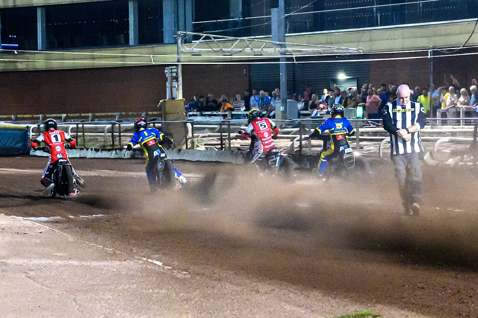 Start of Heat 13 during the Rowe Motor Oil Premiership match between Sheffield Tigers and Belle Vue Aces at Owlerton Stadium, Sheffield on Monday 11th August 2025. (Photo: Ian Charles | MI News)