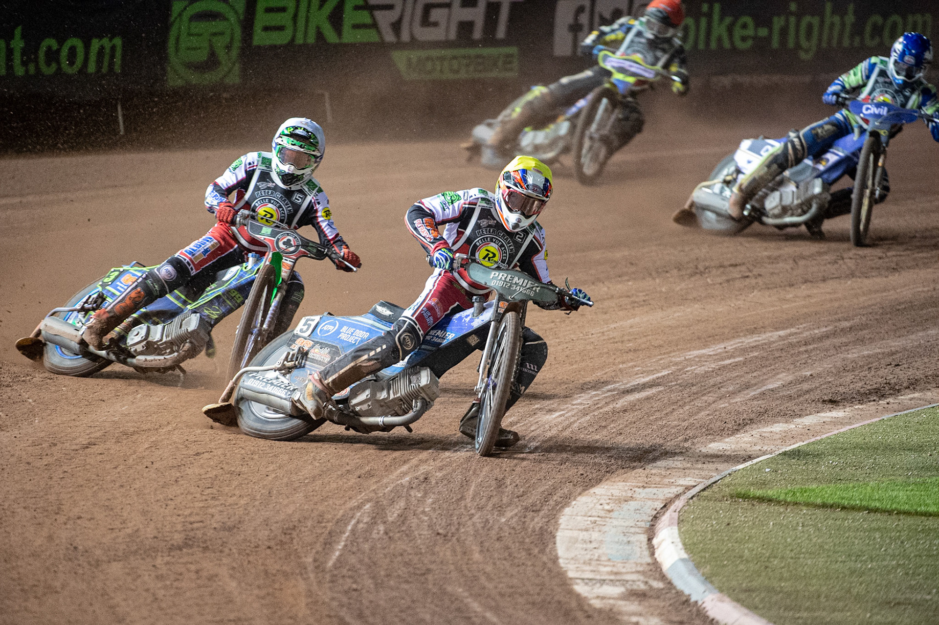 Photo: Ian CharlesSteve Worrall (Yellow) leads Dan Bewley (White) with Richie Worrall (Blue) and Troy Batchelor (Red) behindPeter Craven Memorial Trophy, National Speedway Stadium, Manchester Thursday  22  October  2020