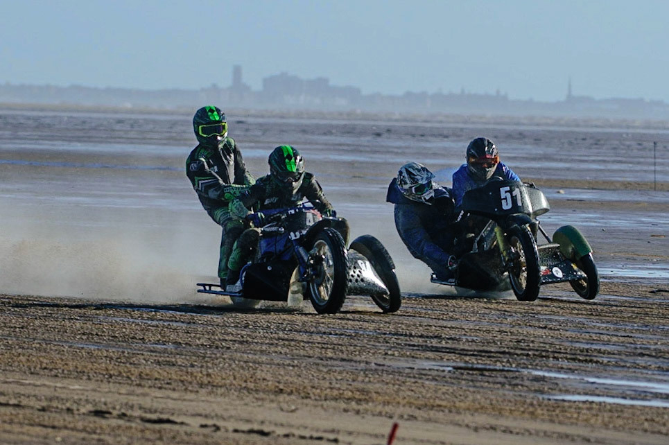Billy Winterburn &amp; Ryan Wharton (94) inside Rick McAuley &amp; Alan Hoskin (51) during the Fylde ACU British Sand Racing Masters Championship on  Sunday 2nd October 2022. (Credit: Ian Charles | MI News)