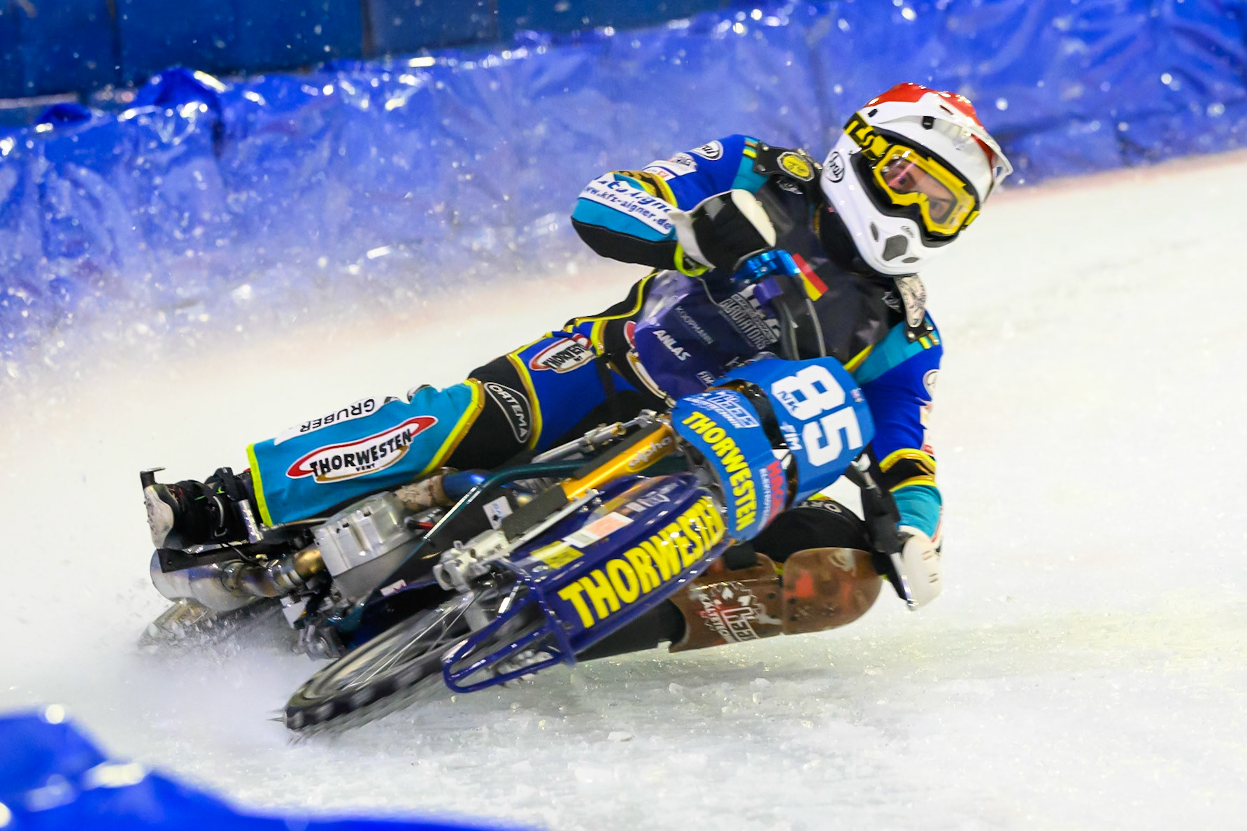 Luca Bauer (85) of Italy/Germany  in action during the FIM Ice Speedway Gladiators World Championship Final 3 at Ice Rink Thialf, Heerenveen on Saturday 11th April 2026. (Photo: Ian Charles | MI News)