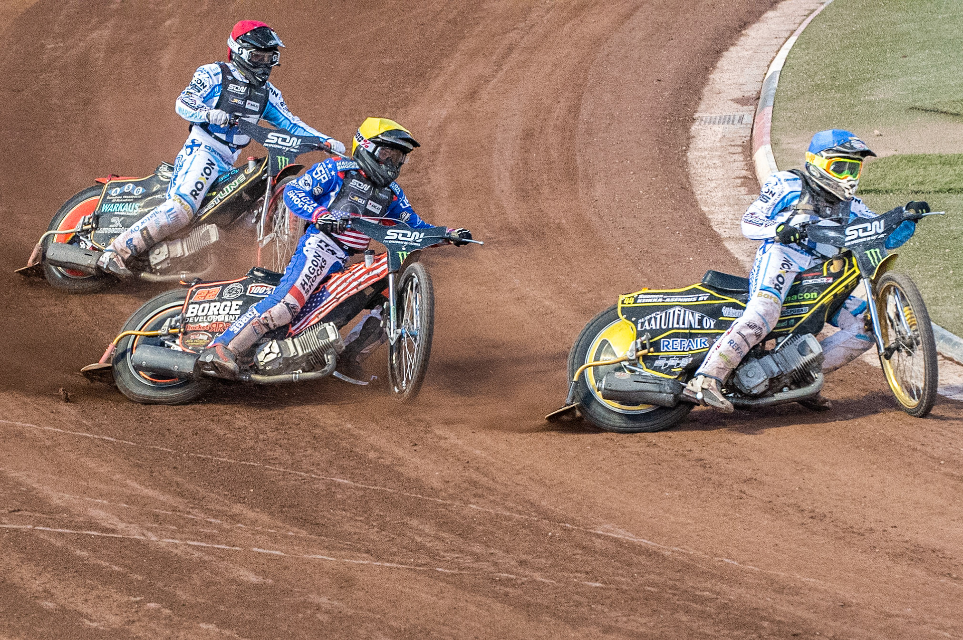 Photo: Ian Charles

Tero Aarnio (Blue) leads Luke Becker (Yellow) and Jesse Mustonen (Red)

Monster Energy FIM Speedway Of Nations, Race Off 2, Belle Vue National Speedway Stadium, Manchester 7 May  2019