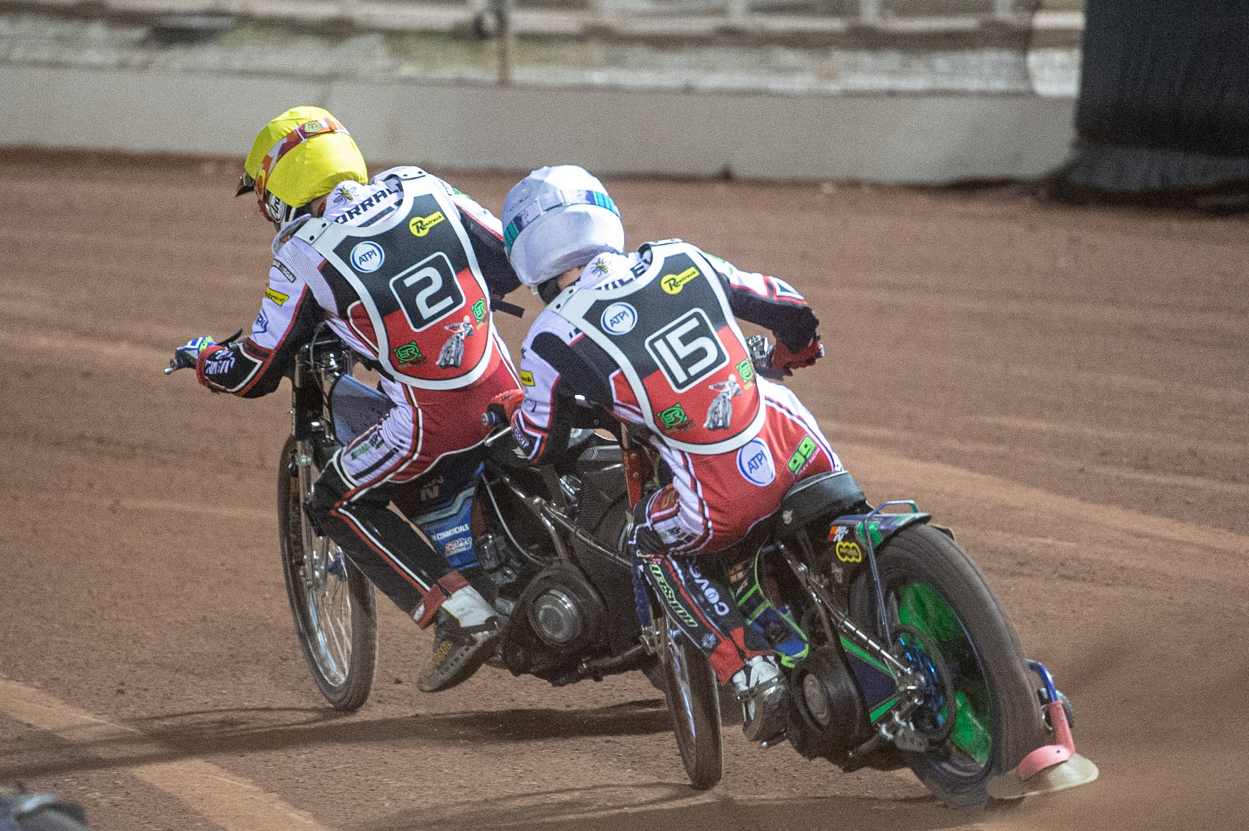 Photo: Ian CharlesDan Bewley (White) chases Steve Worrall (Yellow)Peter Craven Memorial Trophy, National Speedway Stadium, Manchester Thursday  22  October  2020