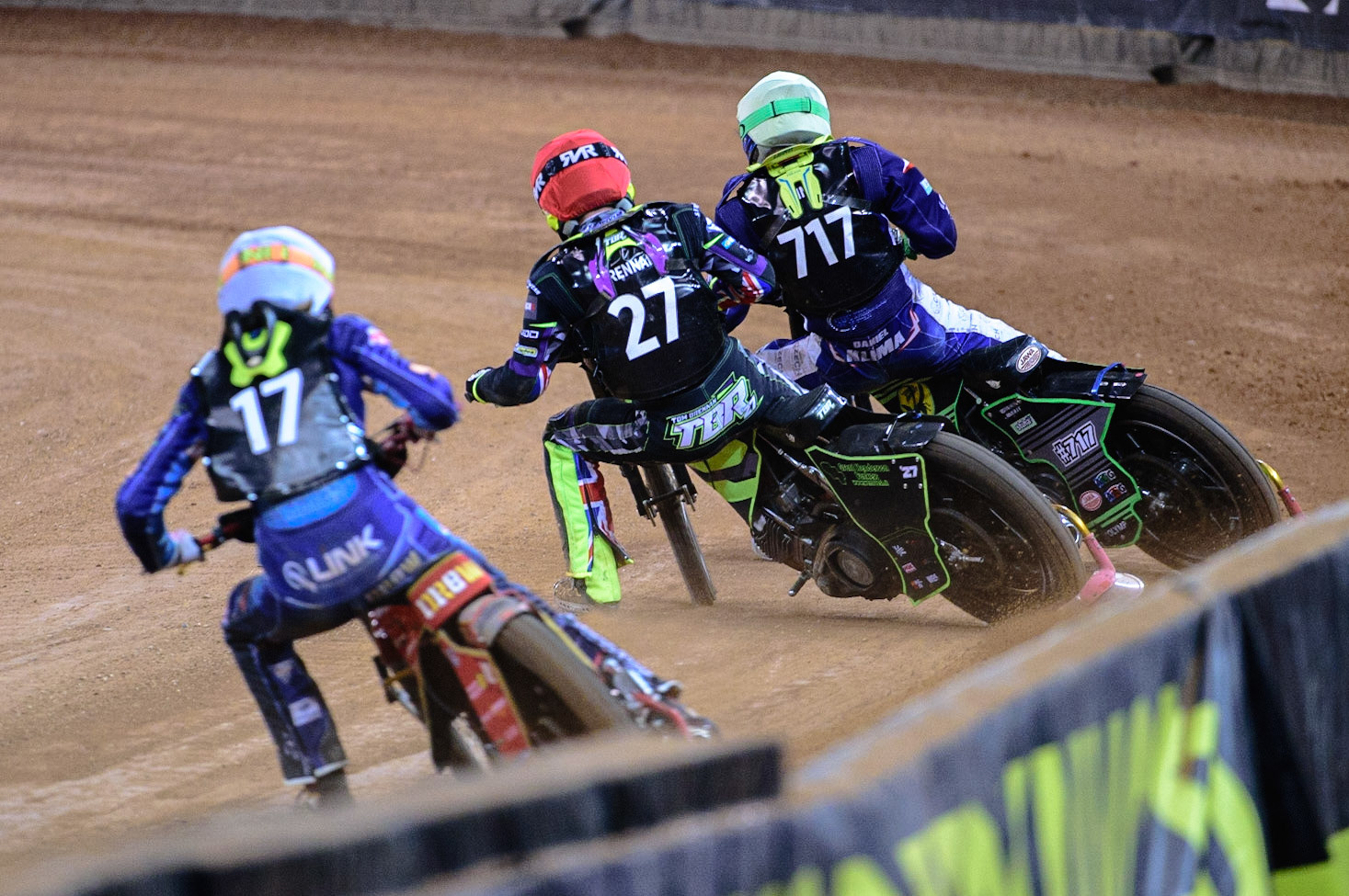 Daniel Klima (Czech Republic) (Yellow) leads Tom Brennan (Great Britain)  (Red) and Jason Edwards (Great Britain) (White) during the FIM  Speedway Grand Prix  2 of Great Britain at the Principality Stadium, Cardiff on Sunday 14th August 2022. (Credit: Ian Charles | MI News)