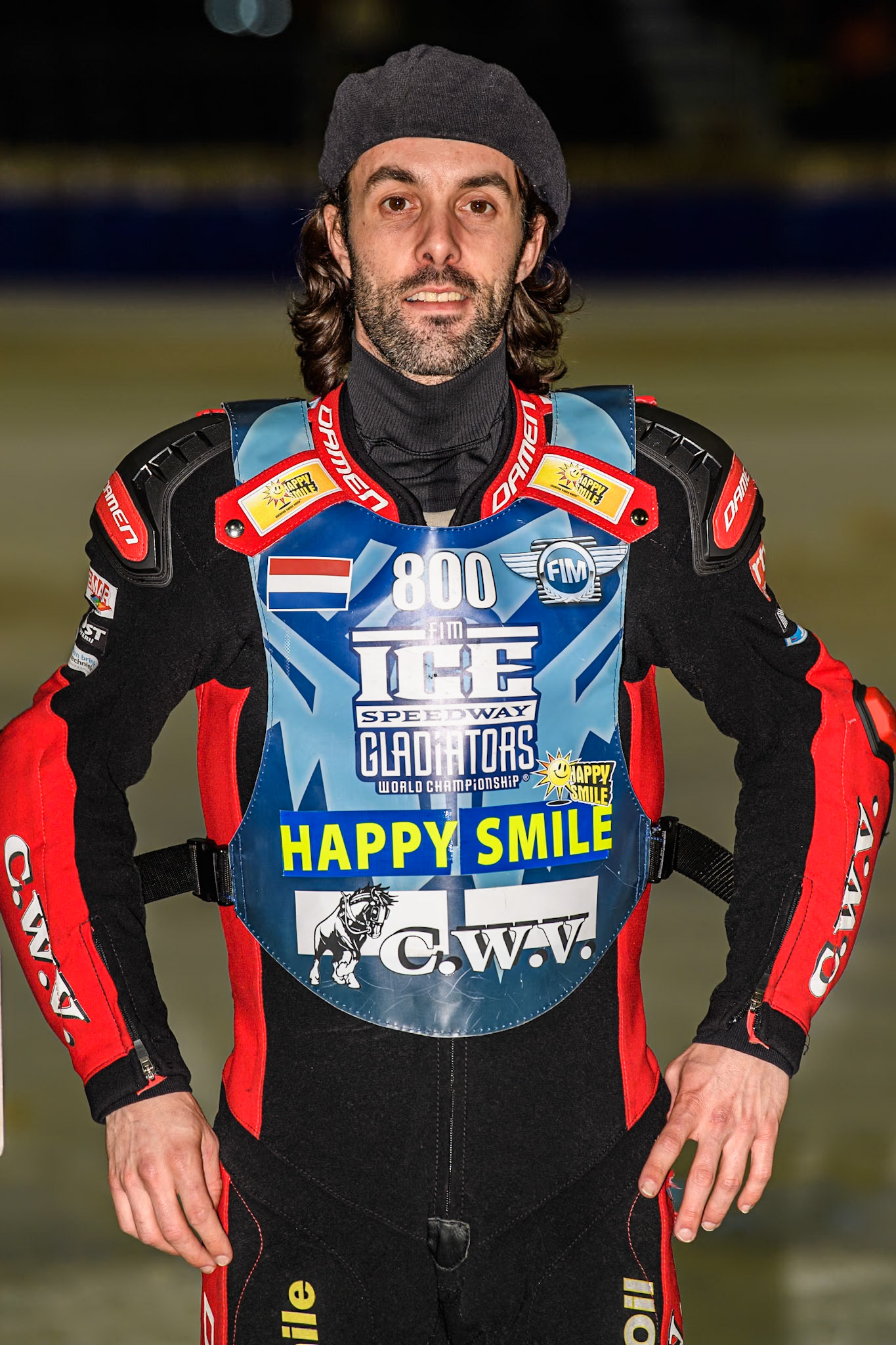 Netherlands' Jasper Iwema (800) during the FIM Ice Speedway Gladiators World Championship Final 3 at Ice Rink Thialf, Heerenveen on Saturday 6th April 2024. (Photo: Ian Charles | MI News)