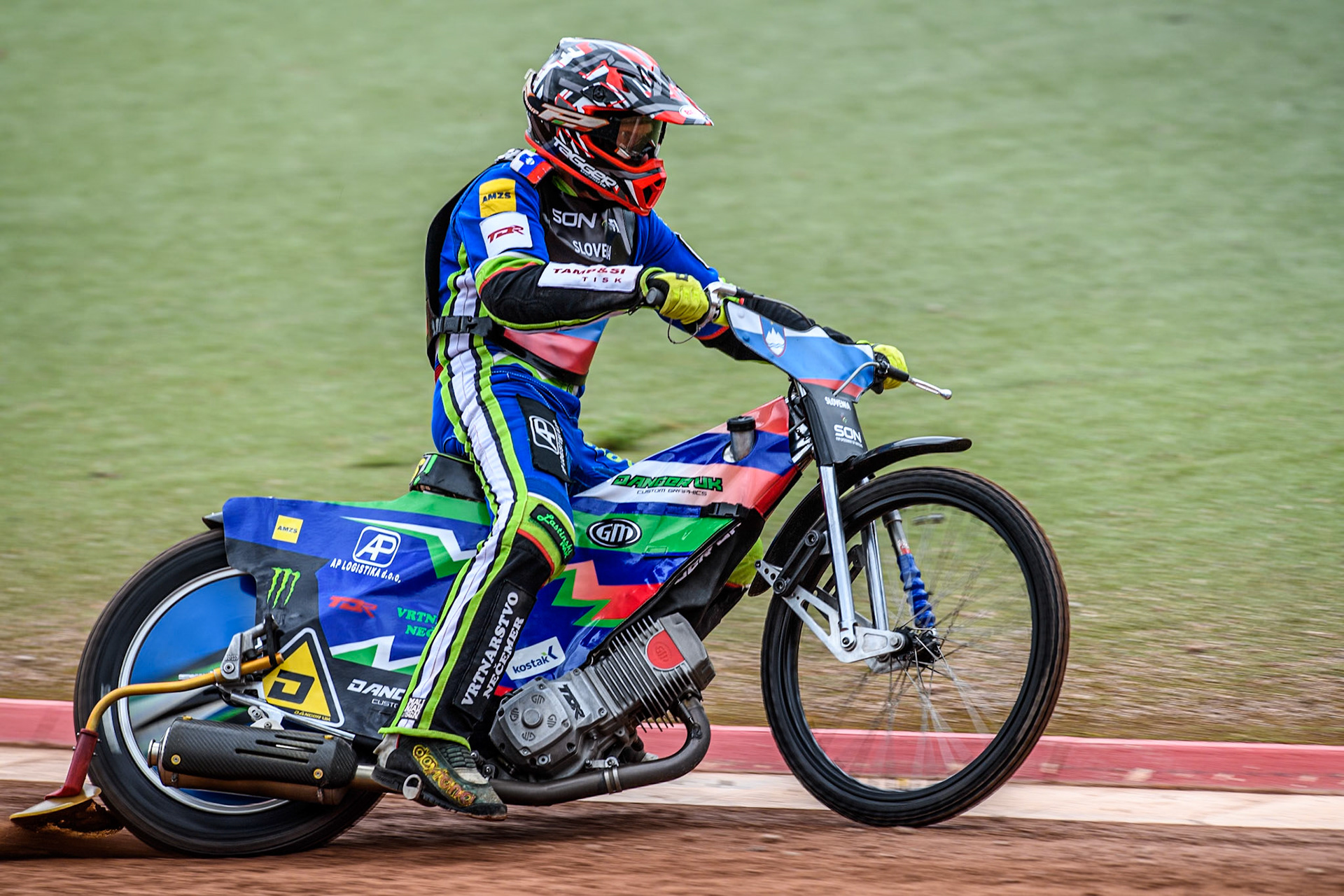 Denis Stojs of Slovenia practices during the Monster Energy FIM Speedway of Nation Semi Final 2 at the National Speedway Stadium, Manchester on Wednesday 10th July 2024. (Photo: Ian Charles | MI News)