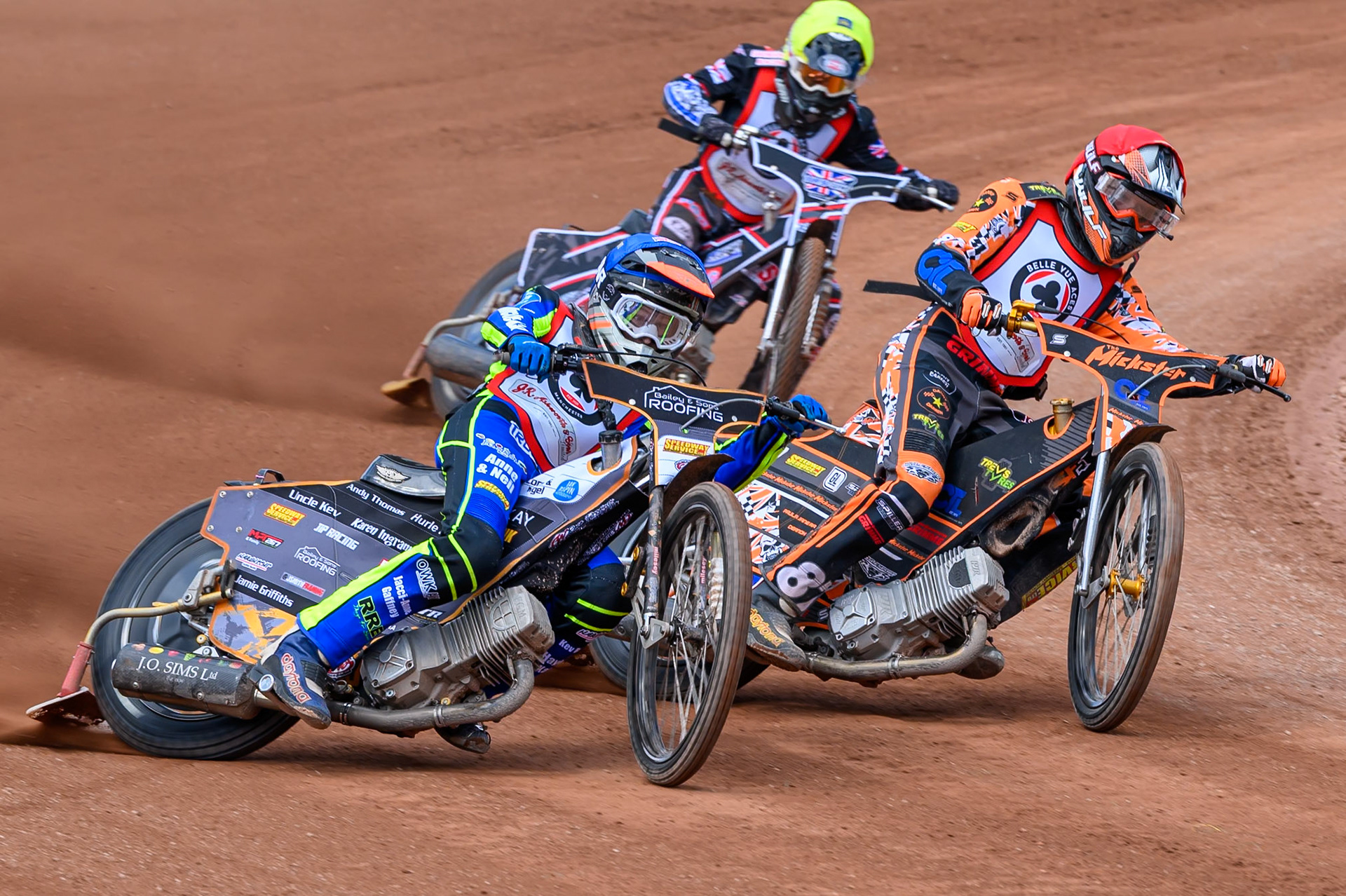 JR ASHWORTH &amp; SONS COLTS ACADEMY INDIVIDUALRyan Ingram in Blue rides outside Mickie Simpson in Red with Jack Shimelt in Yellow behind during the JR Ashworth &amp; Sons Colts Individual at the National Speedway Stadium, Manchester on Sunday 10th May 2026. (Photo: Ian Charles | MI News)