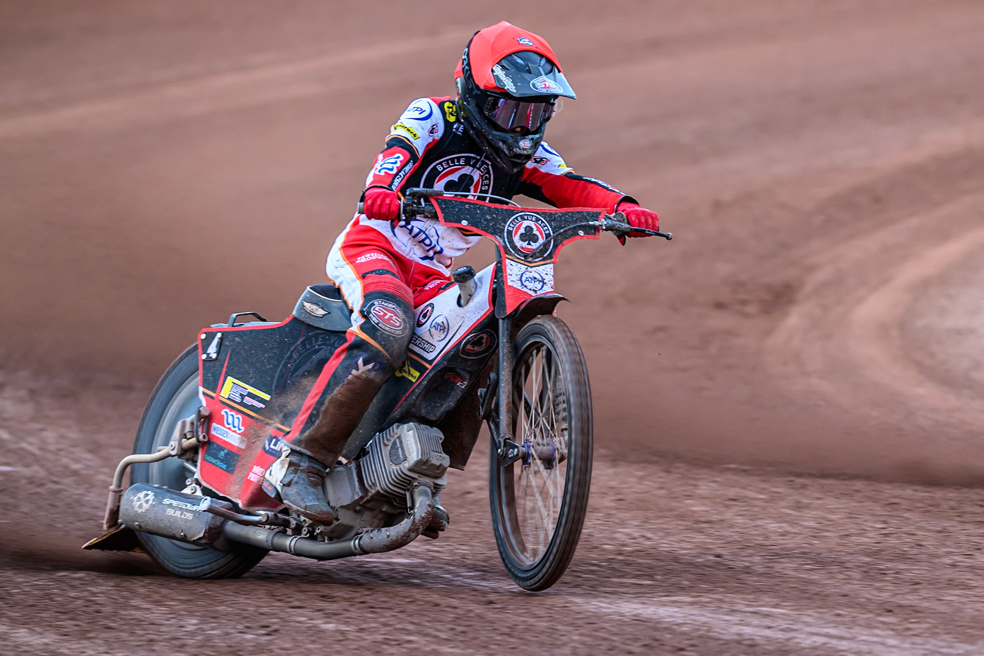 Belle Vue Aces' Zach Cook  in action during the Rowe Motor Oil Premiership match between Belle Vue Aces and Ipswich Witches at the National Speedway Stadium, Manchester on Monday 30th June 2025. (Photo: Ian Charles | MI News)