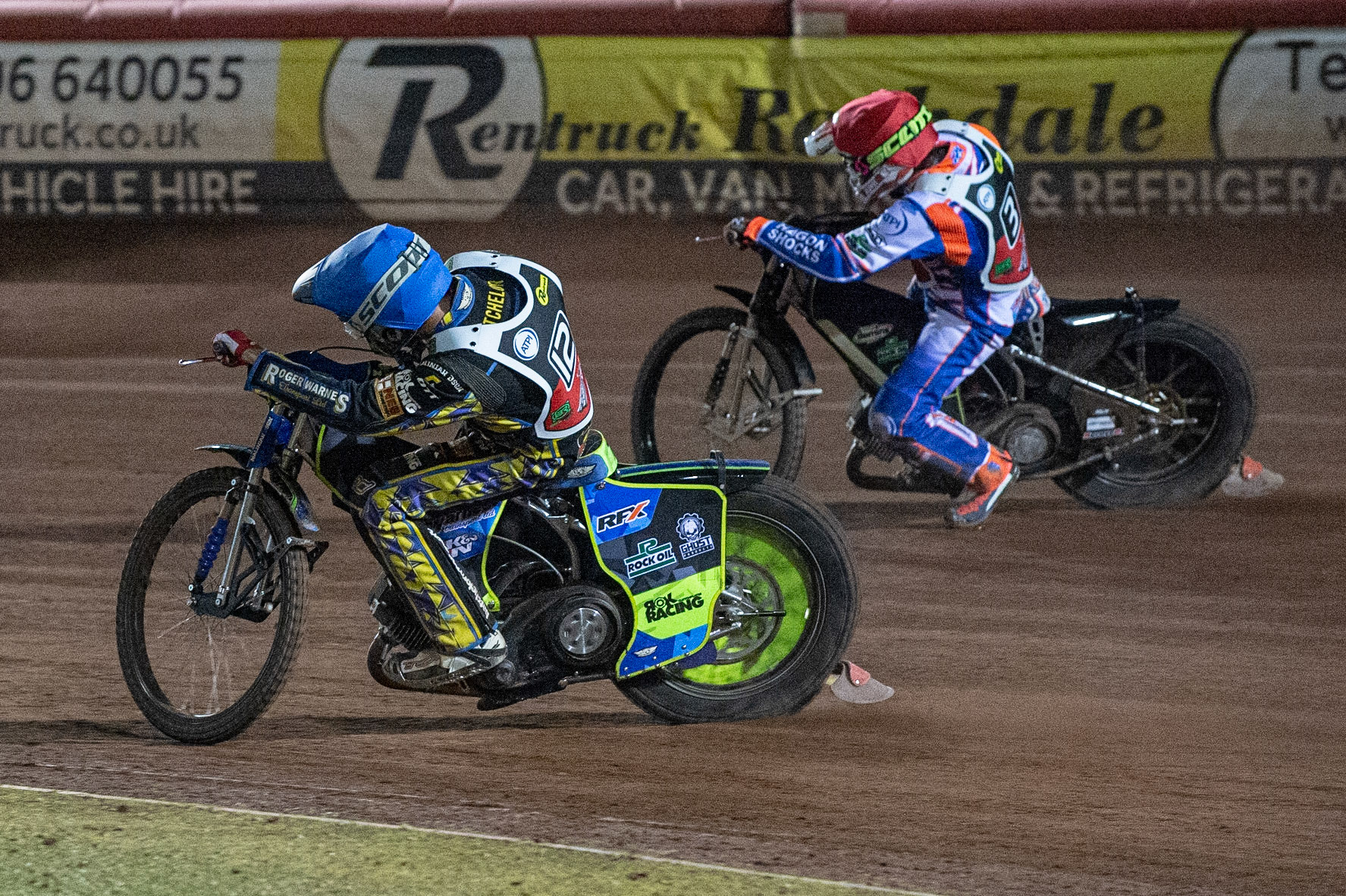 Photo: Ian CharlesTroy Batchelor (Blue) inside Jason Crump (Red)Peter Craven Memorial Trophy, National Speedway Stadium, Manchester Thursday  22  October  2020