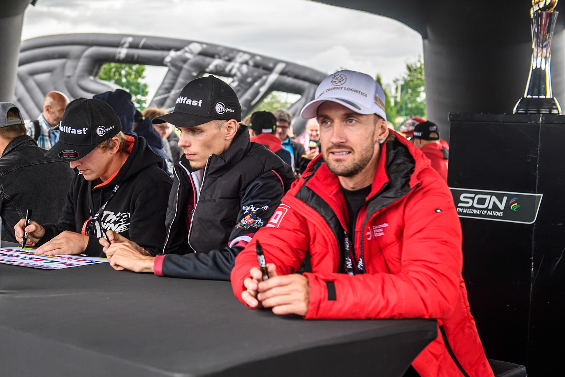 Riders in the autograph session during the Monster Energy FIM Speedway of Nation Final at the National Speedway Stadium, Manchester on Saturday 13th July 2024. (Photo: Ian Charles | MI News)