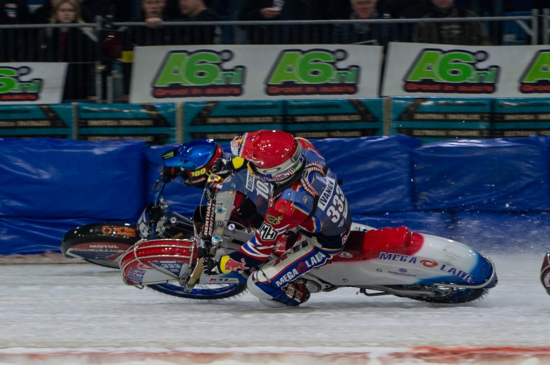 Photo: Ian Charles

Danil Ivanov (333) passes Dmitri Koltakov (106) on the inside 

FIM Ice Speedway Gladiators World Championship, Event 5.1, Ice Rink Thialf, Heerenveen, Netherlands Saturday  30  March  2019