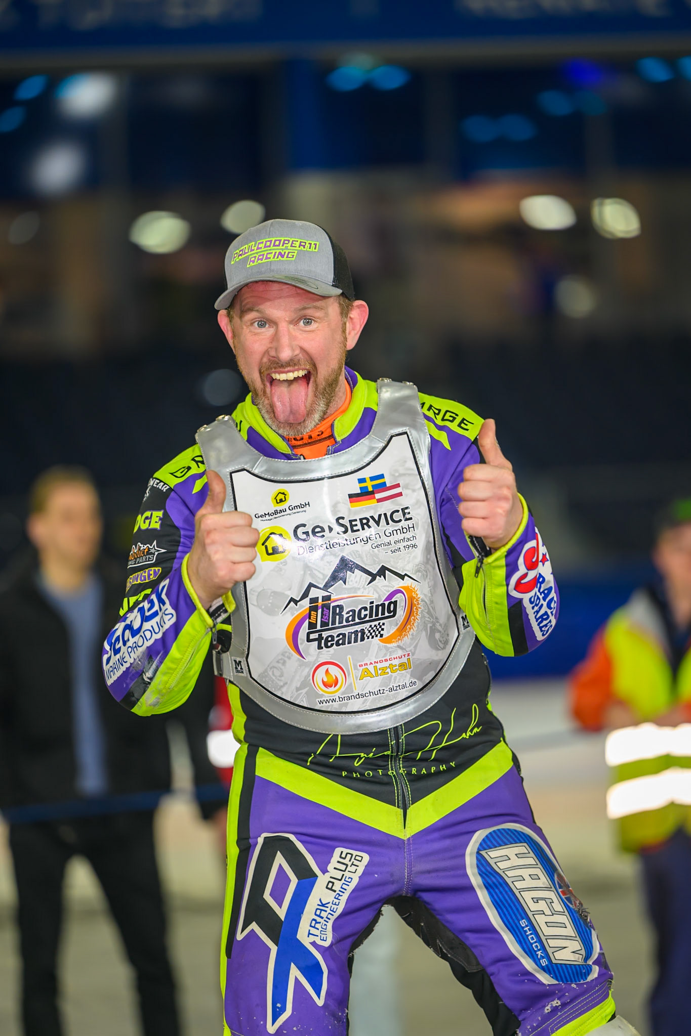 Paul Cooper of Great Britain  celebrates his best ever performance in Ice Speedway during the ROELOF THIJS BOKAAL at Ice Rink Thialf, Heerenveen on Friday 10th April 2026.  (Photo: Ian Charles | MI News)