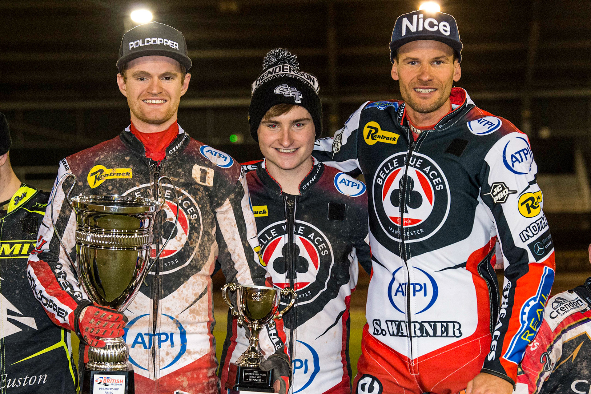 Belle Vue Aces - Winners (l - r) Brady Kurtz Tom Brennan, Matej Zagar  during the Grant Henderson Pairs at the National Speedway Stadium, Manchester on Thursday 27th October 2022. (Credit: Ian Charles | MI NEWS)