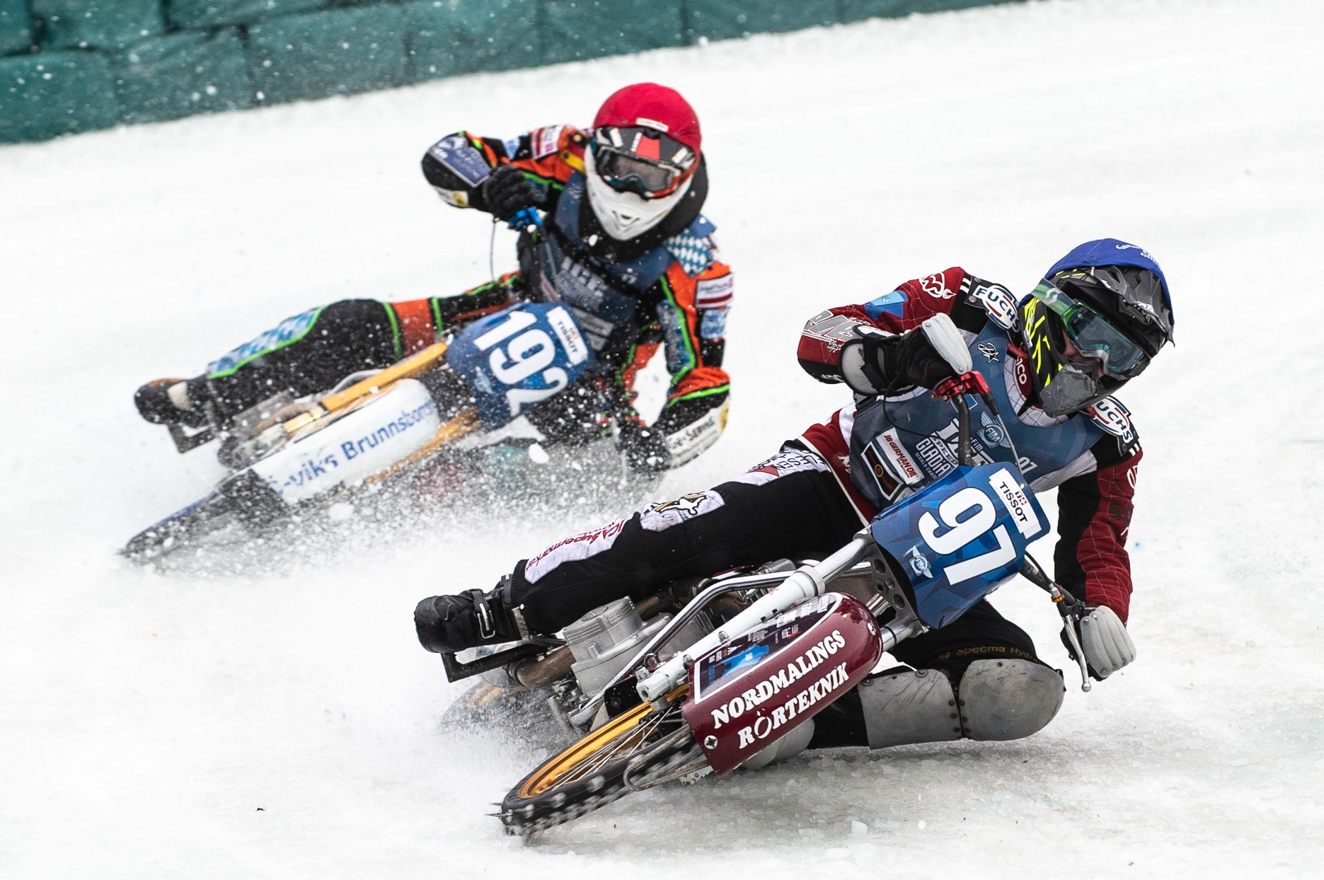 Photo: Ian Charles

Ove Ledström (97) leads Markus Jell (17) (riding bike numbered 192)

FIM Ice Speedway Gladiators World Championship, Final 3.2, Horst-Dohm Eisstadion, Berlin, Germany Sunday  3  March  2019