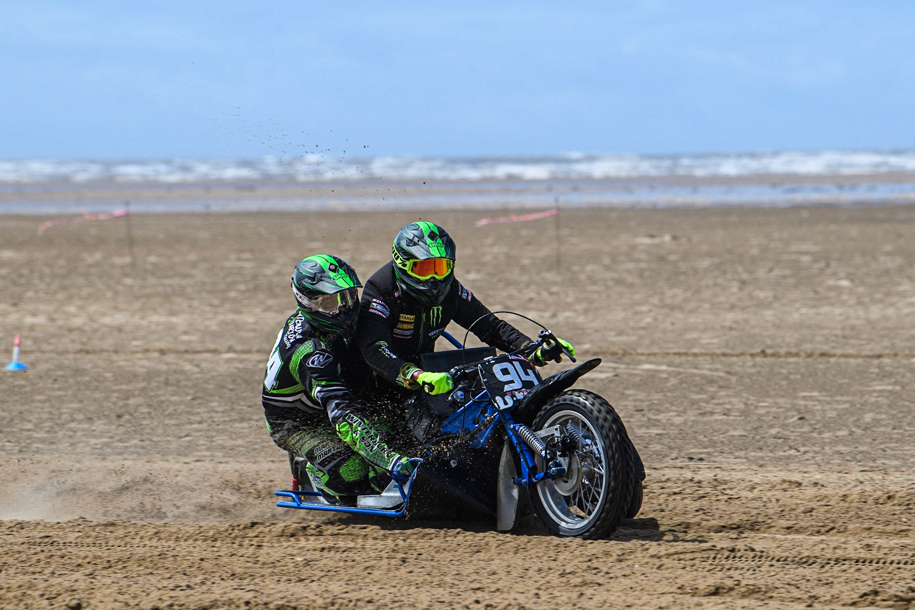 Billy Winterburn &amp; Ryan Wharton (94) in practice during the Fylde ACU British Sand Racing Masters Championship at  St Annes on Sea, Lancashire on Sunday 30th July 2023. (Photo: Ian Charles | MI News)