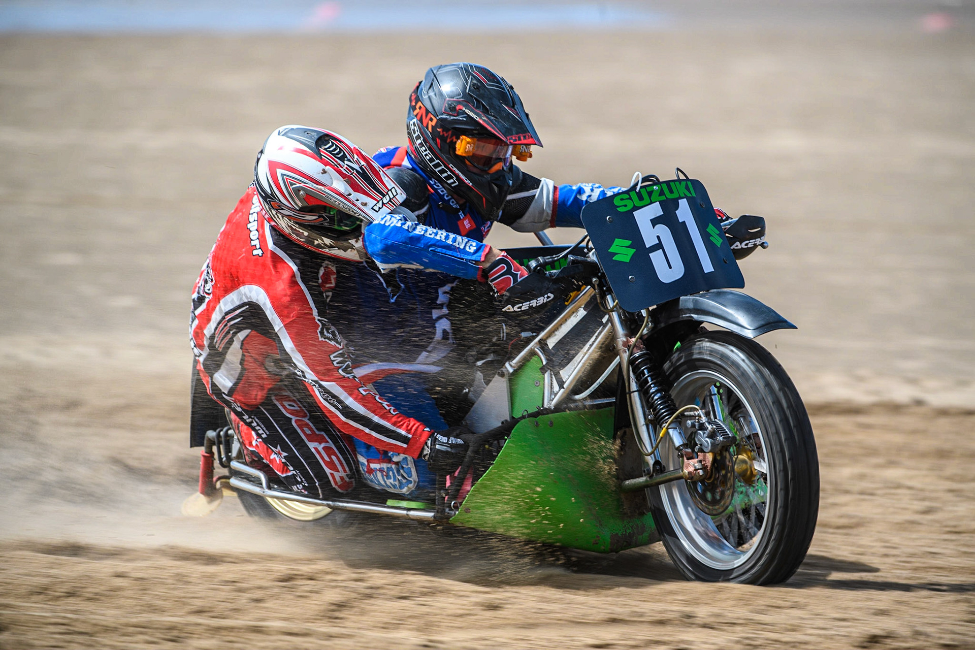 Rick McCauley &amp; Stephen Russell (51) in practice during the Fylde ACU British Sand Racing Masters Championship at  St Annes on Sea, Lancashire on Sunday 30th July 2023. (Photo: Ian Charles | MI News)