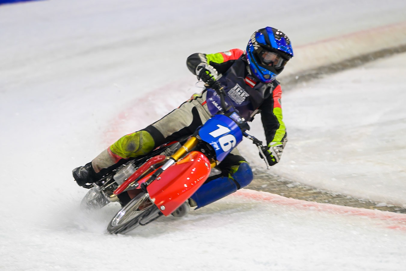 Wild Card Harald Simon (16) of Austria practices during practice for the FIM Ice Speedway Gladiators World Championship Final 3 at Ice Rink Thialf, Heerenveen on Saturday 11th April 2026. (Photo: Ian Charles | MI News)