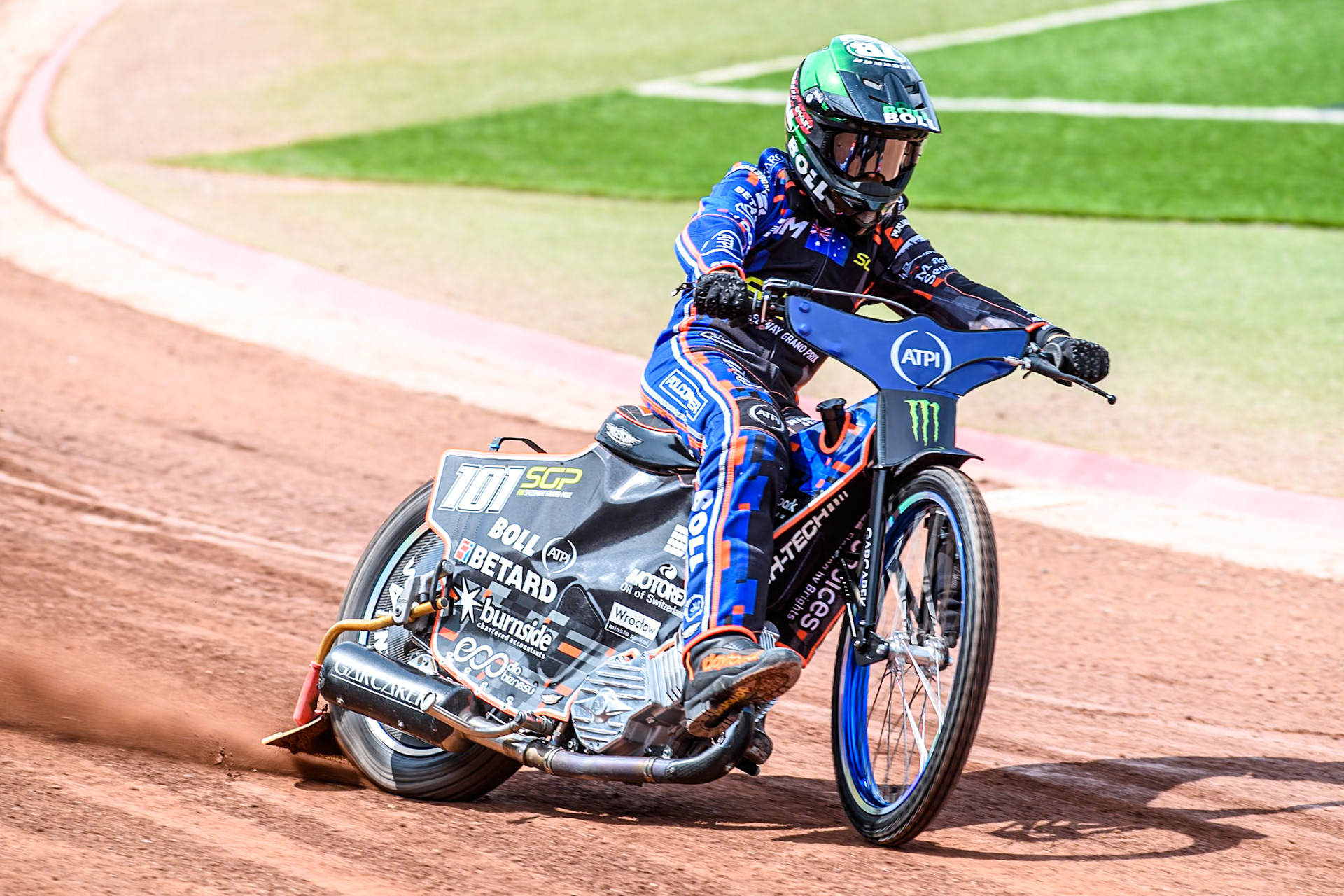 Brady Kurtz (101) of Australia in practice  during the ATPI FIM Speedway Grand Prix Round 4 at the National Speedway Stadium, Manchester, on Friday 6th June 2025. (Photo: Ian Charles | MI News)