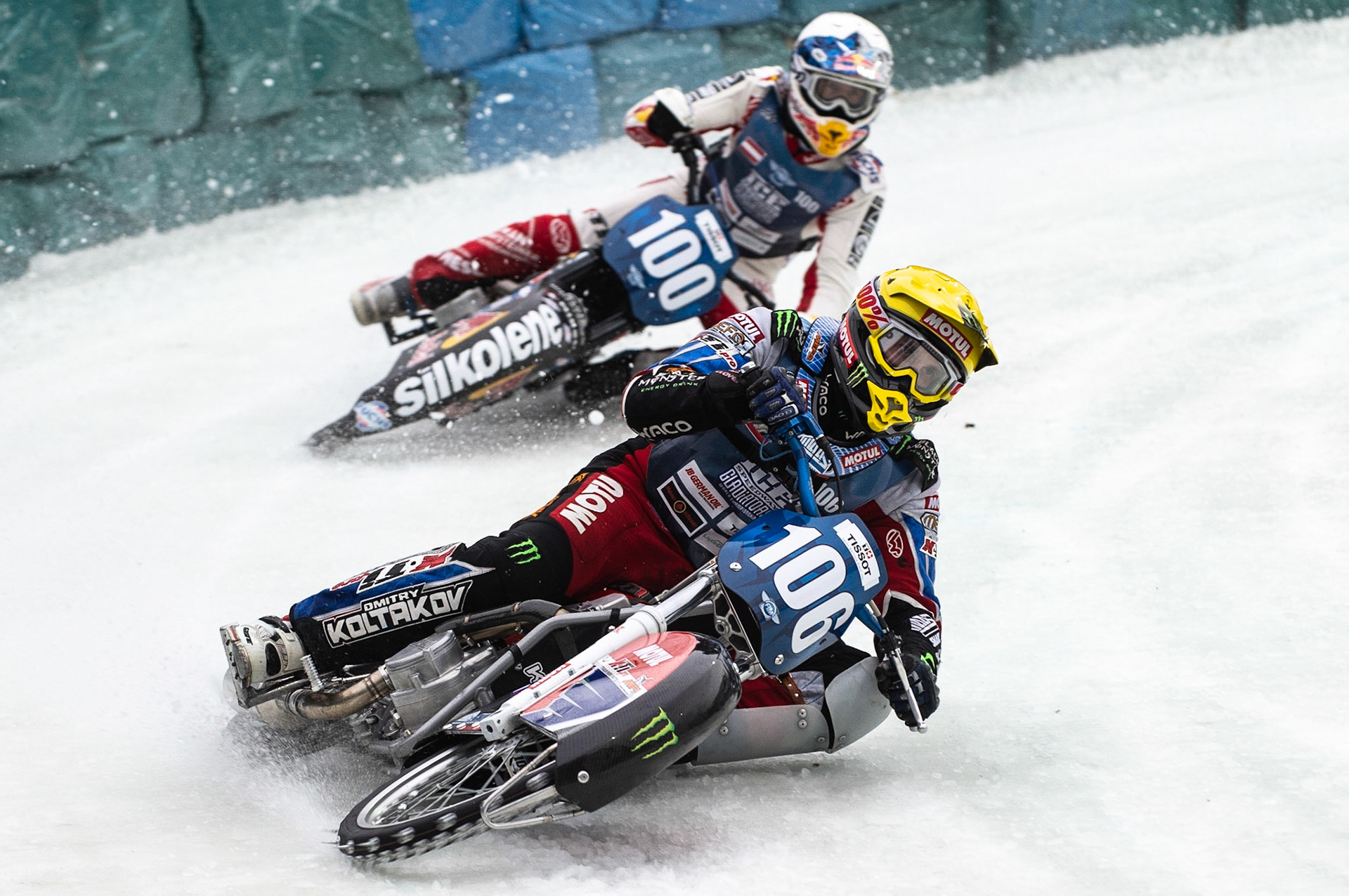Photo: Ian Charles

Dmitri Koltakov (106) leads Franky Zorn (100)

FIM Ice Speedway Gladiators World Championship, Final 3.2, Horst-Dohm Eisstadion, Berlin, Germany Sunday  3  March  2019