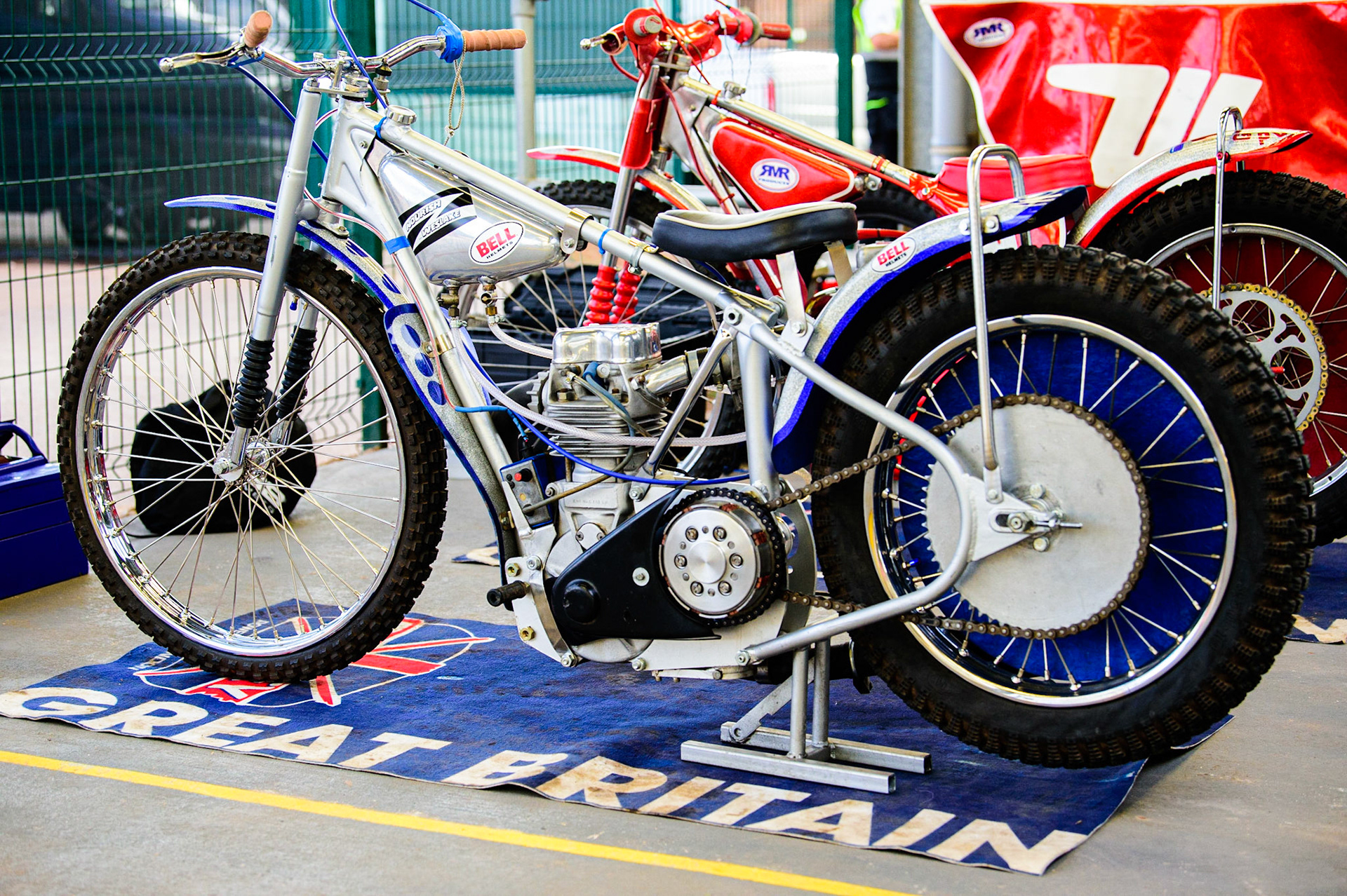 The fully restored Weslake Speedway bike originally ridden by Belle Vue’ Aces’ rider, the late Chris Pusey. It has been restored by his brother Geoff who also rode for Belle Vue in the 1970s., during the National Development League match between Belle Vue Aces and Leicester Lions at the National Speedway Stadium, Manchester on Friday 19th August 2022. (Credit: Ian Charles | MI News)