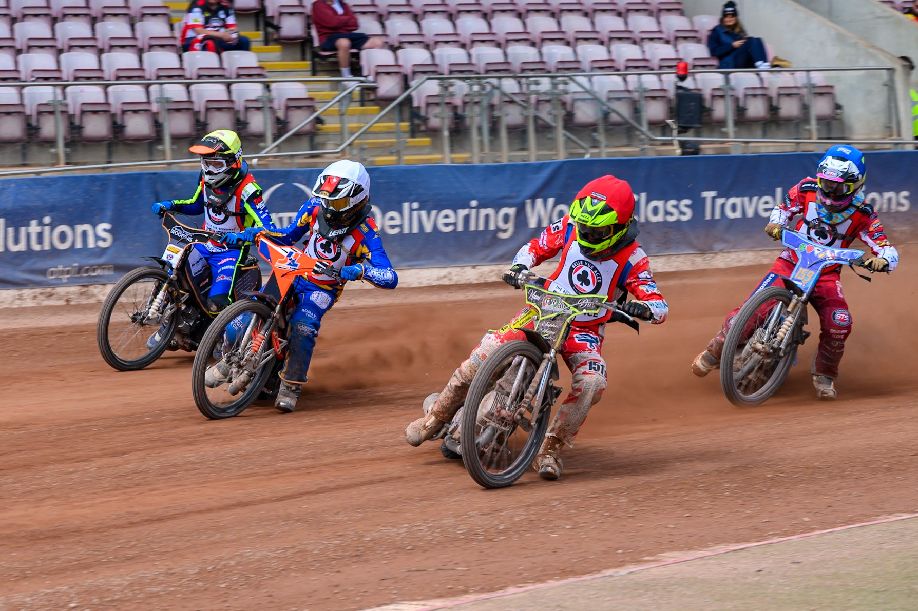 JR ASHWORTH &amp; SONS COLTS ACADEMY INDIVIDUALOllie Binns in Red leading Jordy Loftus  in White Ryan Ingram  in Yellow with Stene Pijper  in Blue behind during the JR Ashworth &amp; Sons Colts Individual at the National Speedway Stadium, Manchester on Sunday 10th May 2026. (Photo: Ian Charles | MI News)
