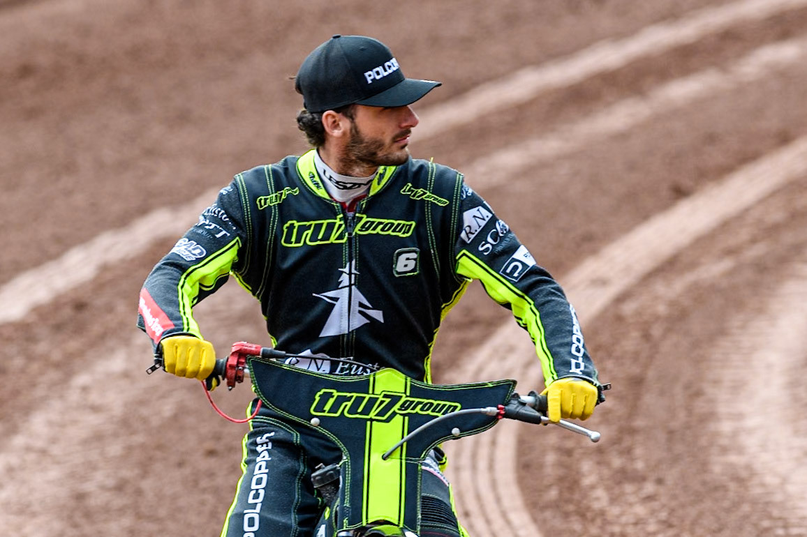 Ipswich Witches' Keynan Rew on the pre match during the Rowe Motor Oil Premiership match between Belle Vue Aces and Ipswich Witches at the National Speedway Stadium, Manchester on Monday 1st July 2024. (Photo: Ian Charles | MI News)