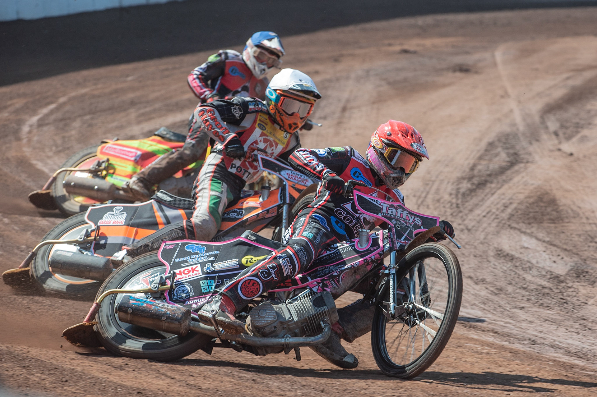 Photo: Ian Charles

Belle Vue Colts Leon Flint (Red) leads Connor Coles (White) and Ben Woodhull (Blue)

Belle Vue Colts v Stoke Potters, National League, Belle Vue National Speedway Stadium, Manchester, Friday 19  April  2019