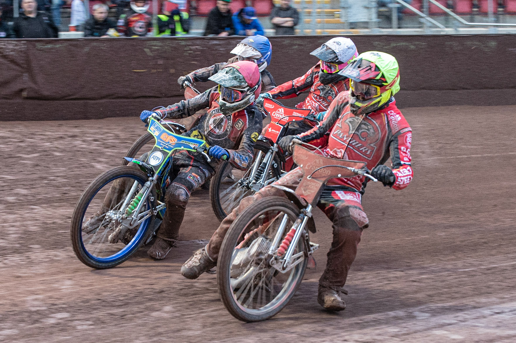Photo by Ian Charles:

Aaron Summers  (Yellow) takes the inside line from Dan Bewley (Red) with Scott Nicholls  (White) and Jaimon Lidsey  (Blue) behind

Belle Vue Aces v Peterborough Panthers, British Speedway Premiership, National Speedway Stadium, Manchester, Thursday, 13, June, 2019