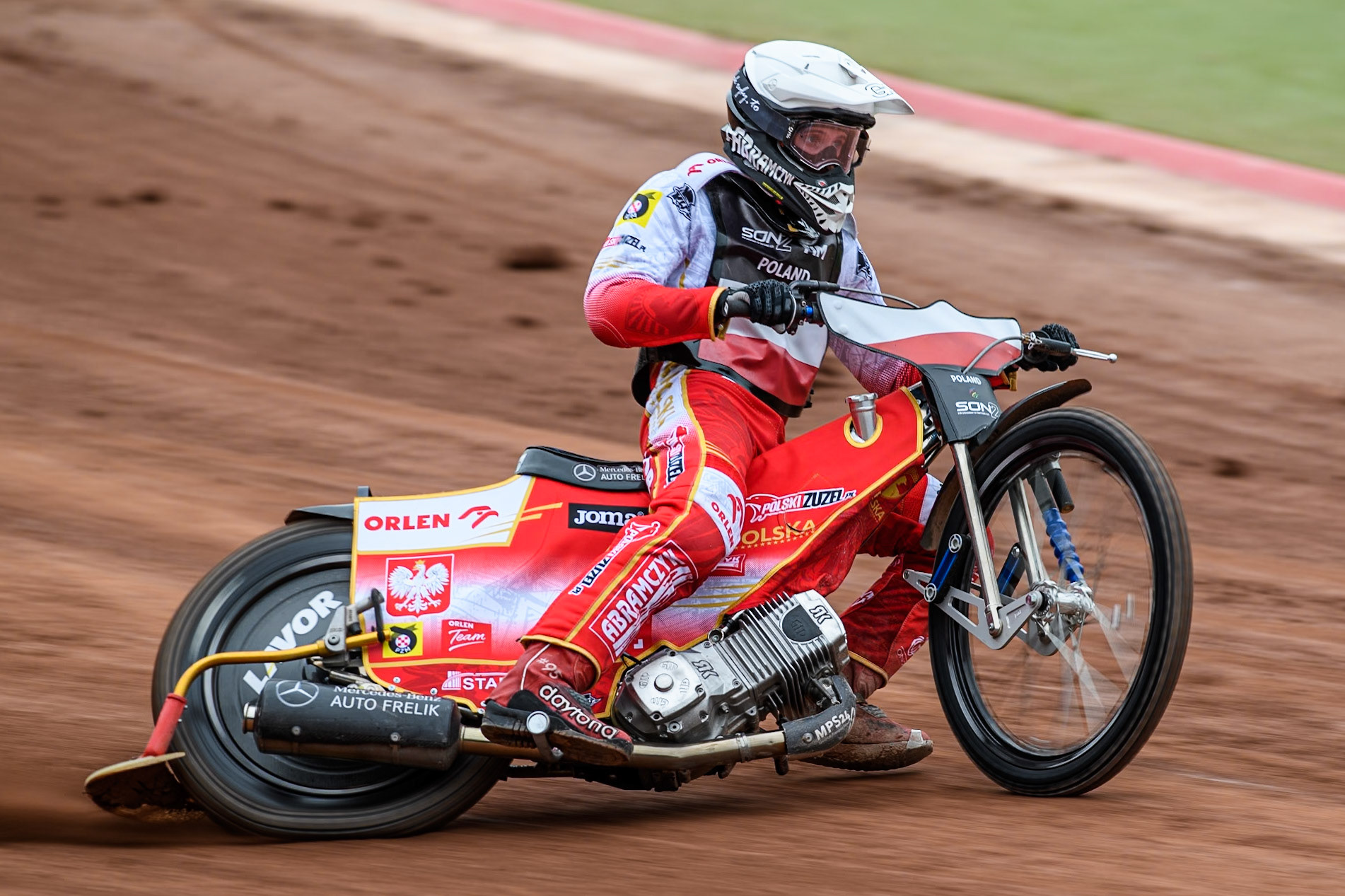 Wiktor Przyjemski of Poland practices during the Monster Energy FIM Speedway of Nations 2 (Under 21) Final at the National Speedway Stadium, Manchester on Friday 12th July 2024. (Photo: Ian Charles | MI News)