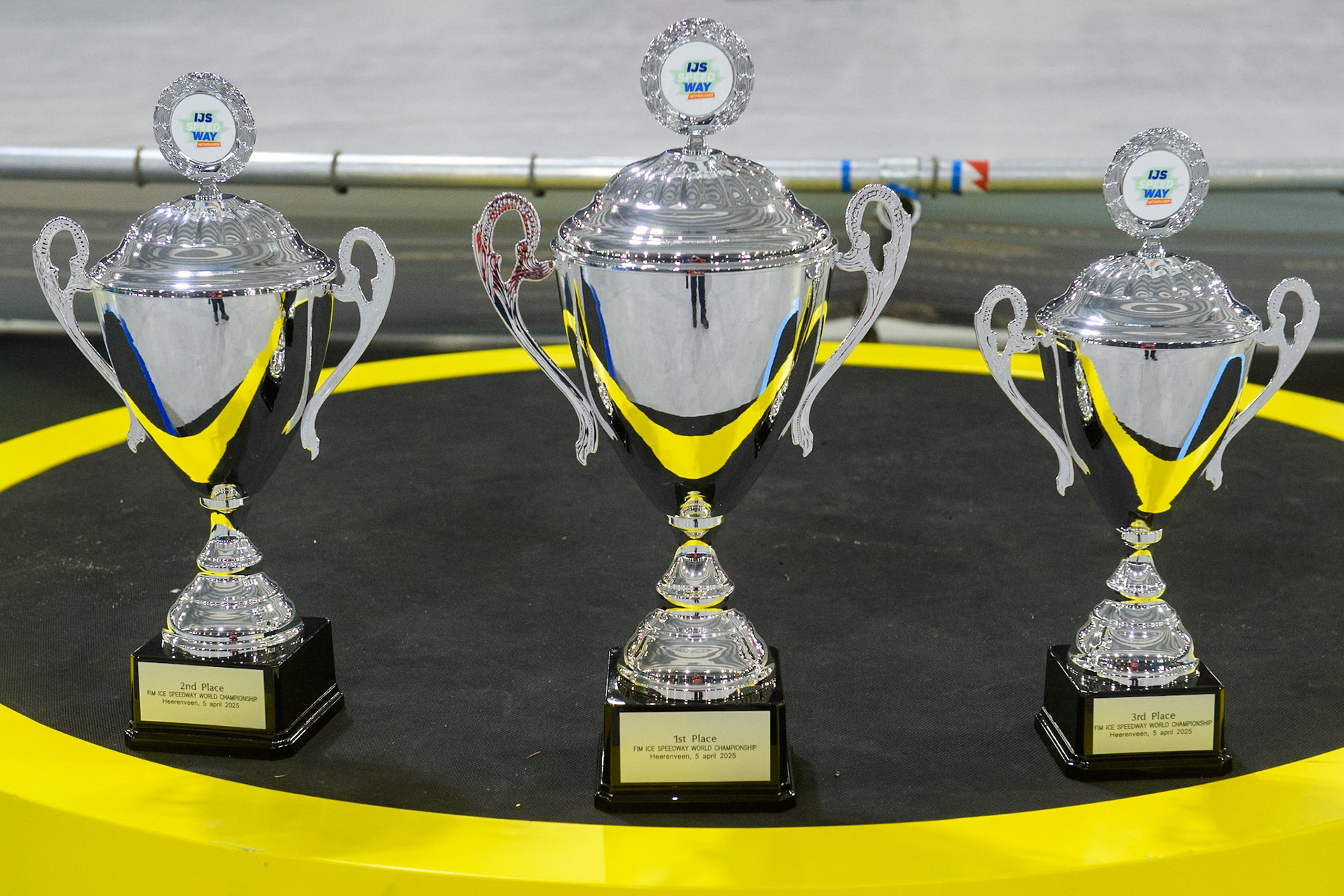 The trophy for Final 3 during the FIM Ice Speedway Gladiators World Championship, Final 3 at the Ice Stadium, Thialf, Heerenveen on Saturday 5th April 2025. (Photo: Ian Charles | MI News)