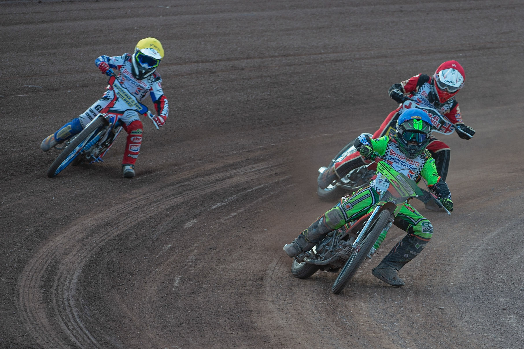 Photo: Ian Charles

Luke Harrison (Blue) leads Charlie Wood (Yellow) and Jack Shimelt (Red) 

Summer Speed Saturday & British Youth Speedway Championship Round 5, National Speedway Stadium, Manchester, Saturday 22 June 2019